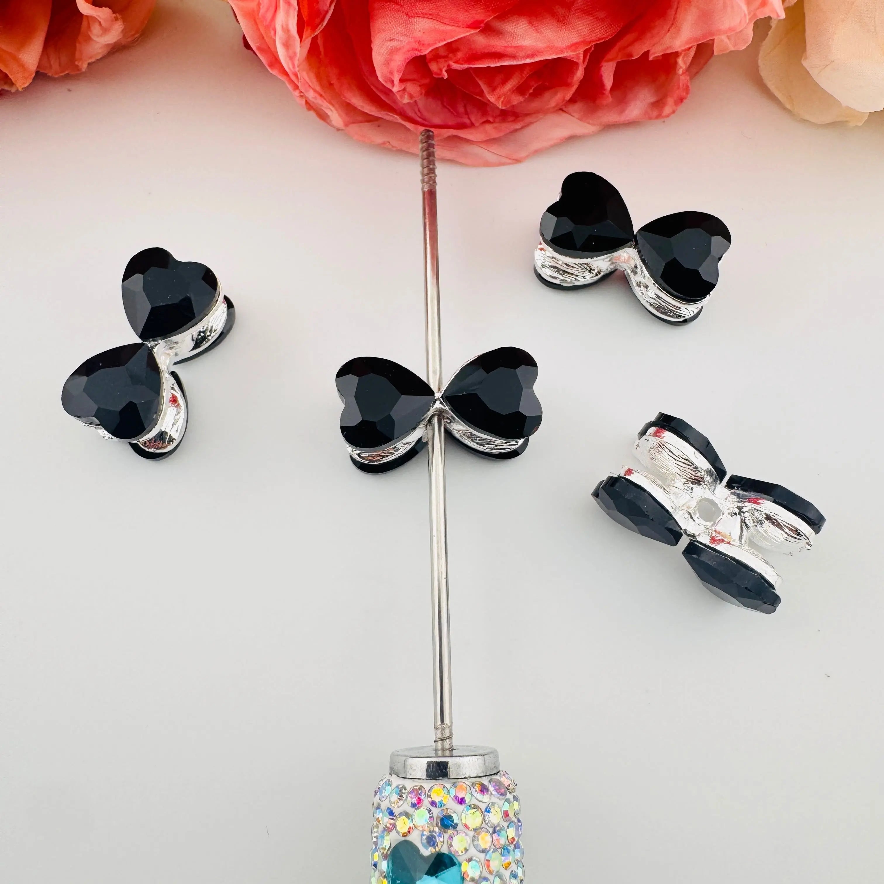 FS10982-About 21×10mm Heart Crystal Bootie Rhinestone Metal Beads Fit For Beadable Pens Zoe DIY Wholesale
