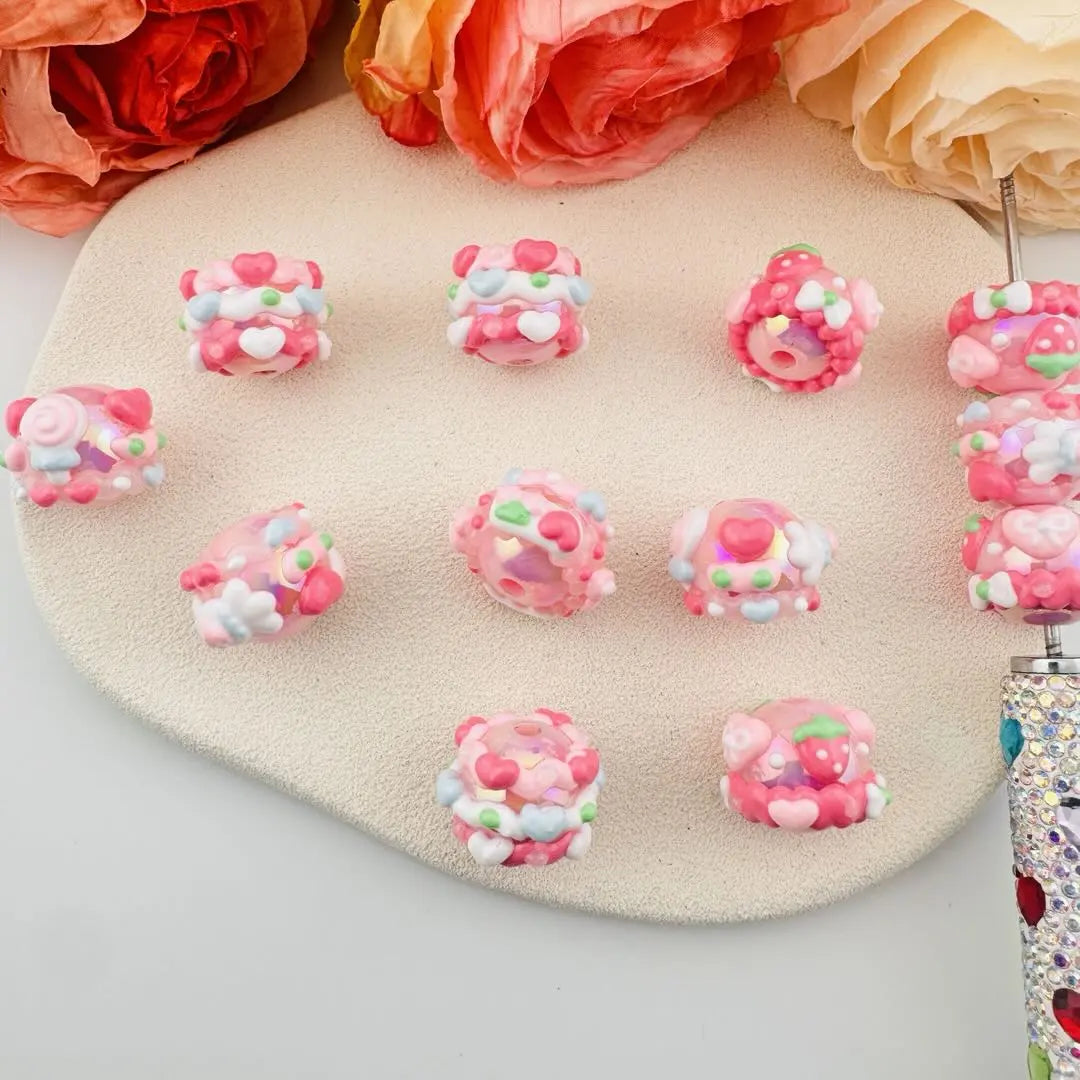 FS10998-16mm Pink Mixed Hand Painted Acrylic Beads Zoe DIY Wholesale