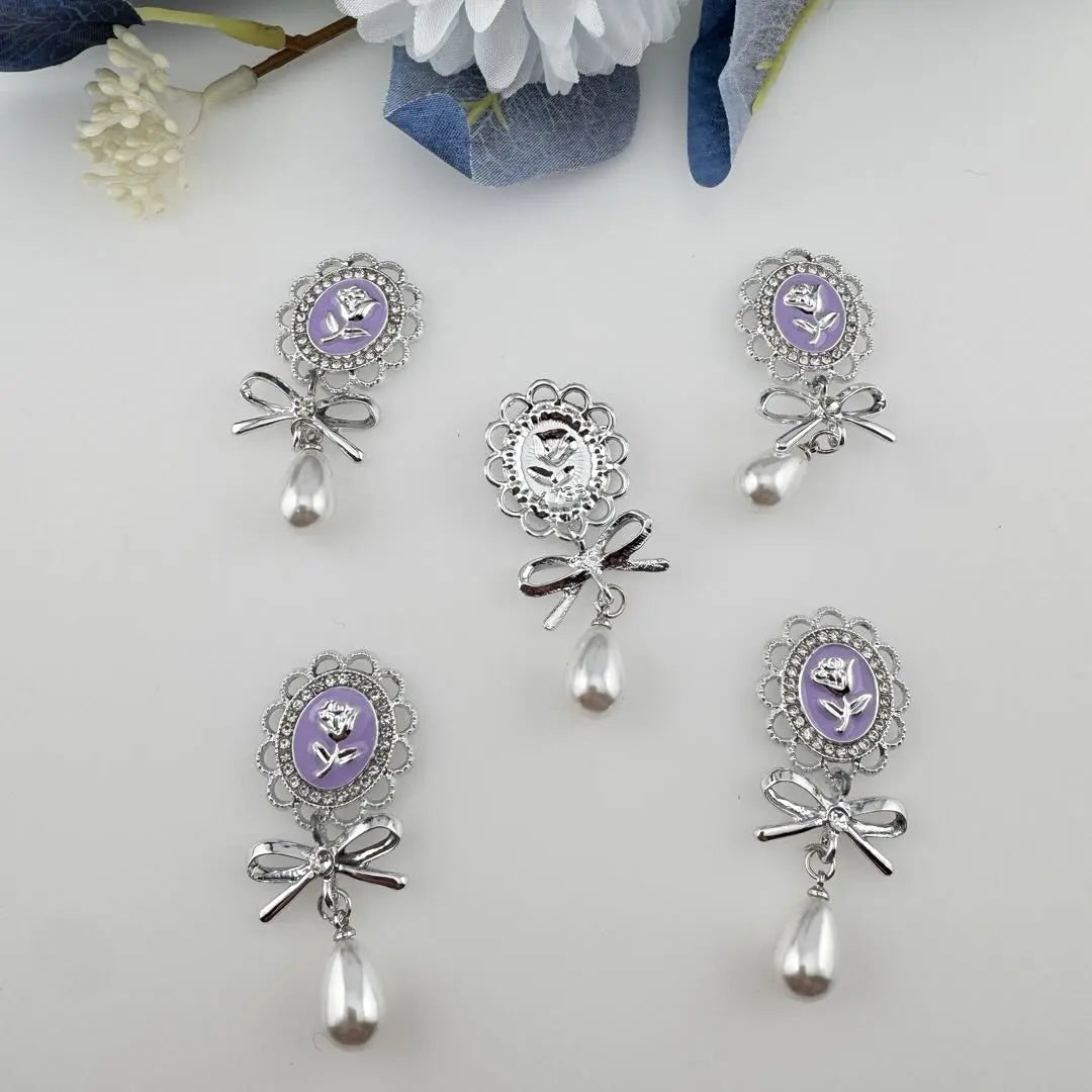 FS11095-About 27×58mm Oval Flower Metal Patch With Pearl Dangle Zoe DIY Wholesale
