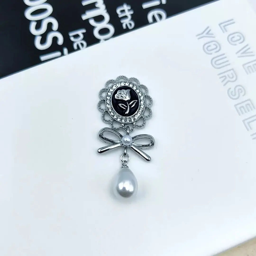FS11095-About 27×58mm Oval Flower Metal Patch With Pearl Dangle Zoe DIY Wholesale