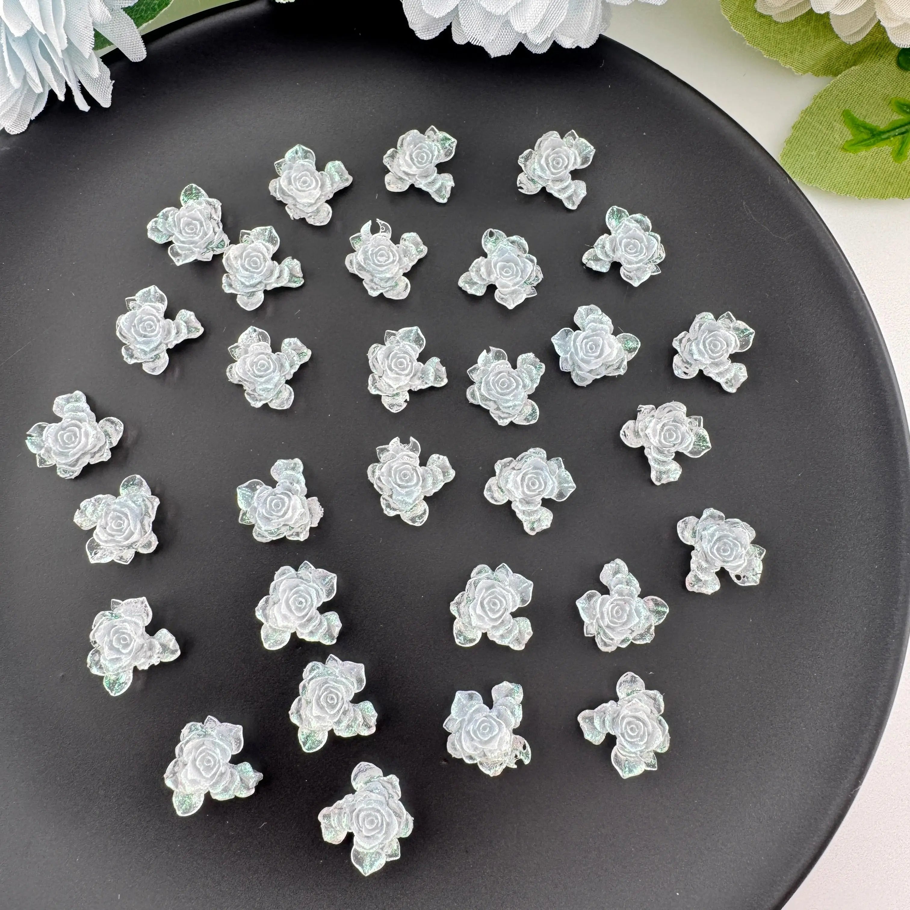 FS11181-About 12mm White Soft Flower Nail Charms Zoe DIY Wholesale