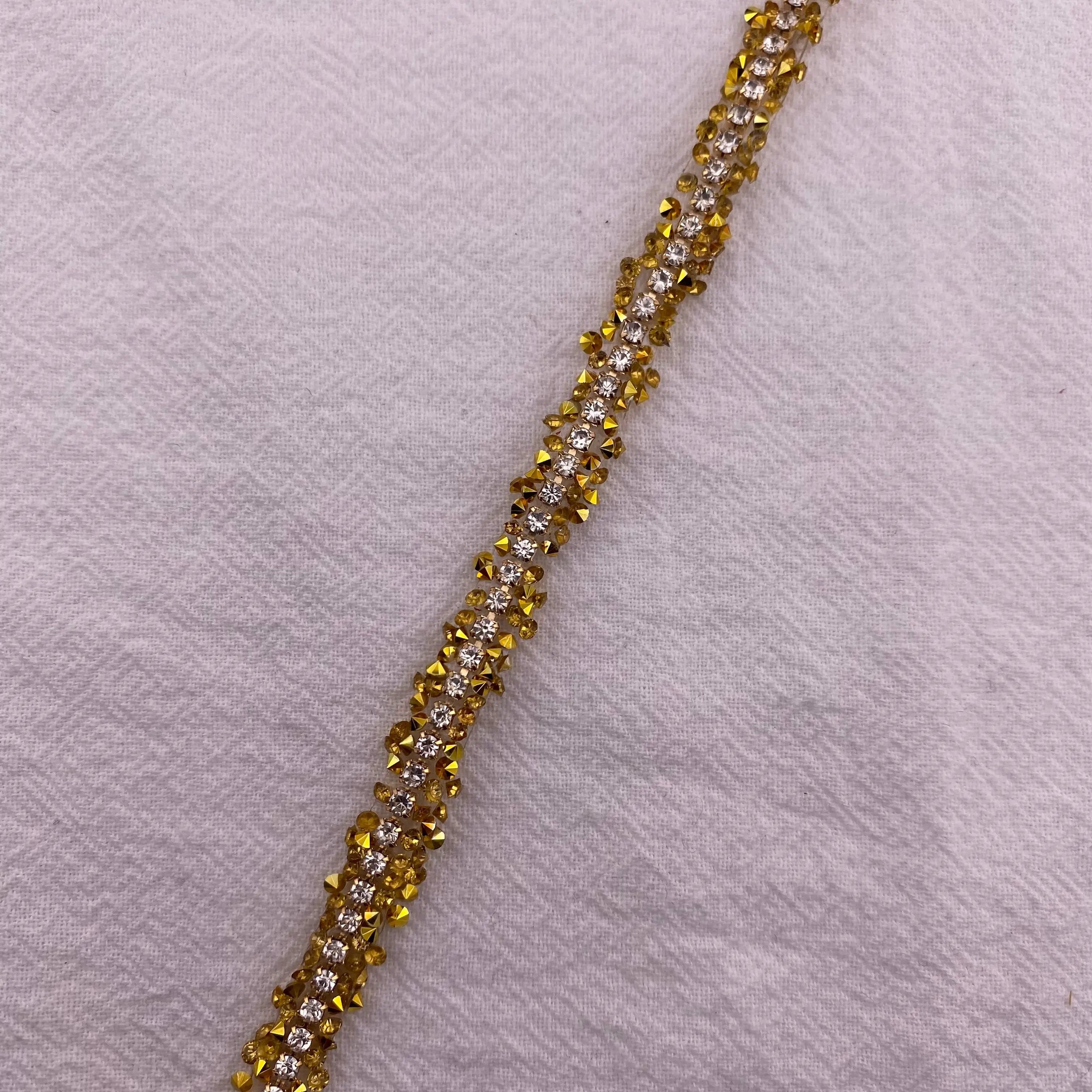 FS1301-0.9cm Width Sugar Diamonds Wraps tapes With Gold Chain In Middle For Making Fancy Bead Zoe's DIY Shop