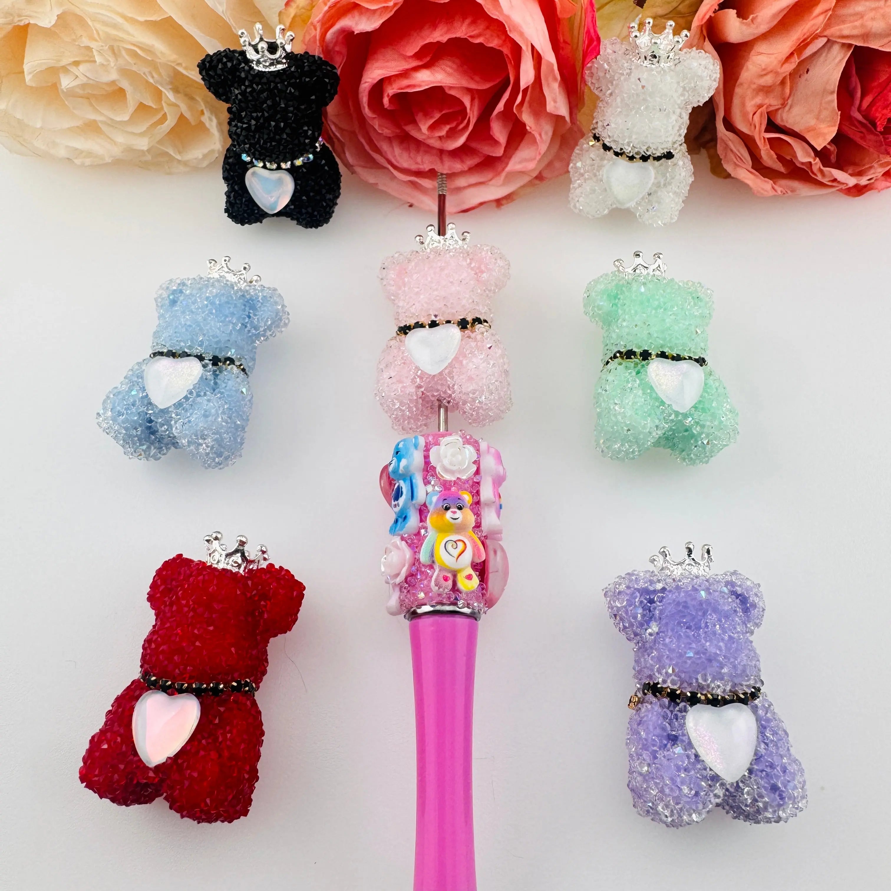 FS1370-About 24×39mm Sugar Bear Acrylic Beads With Crown Zoe DIY Wholesale