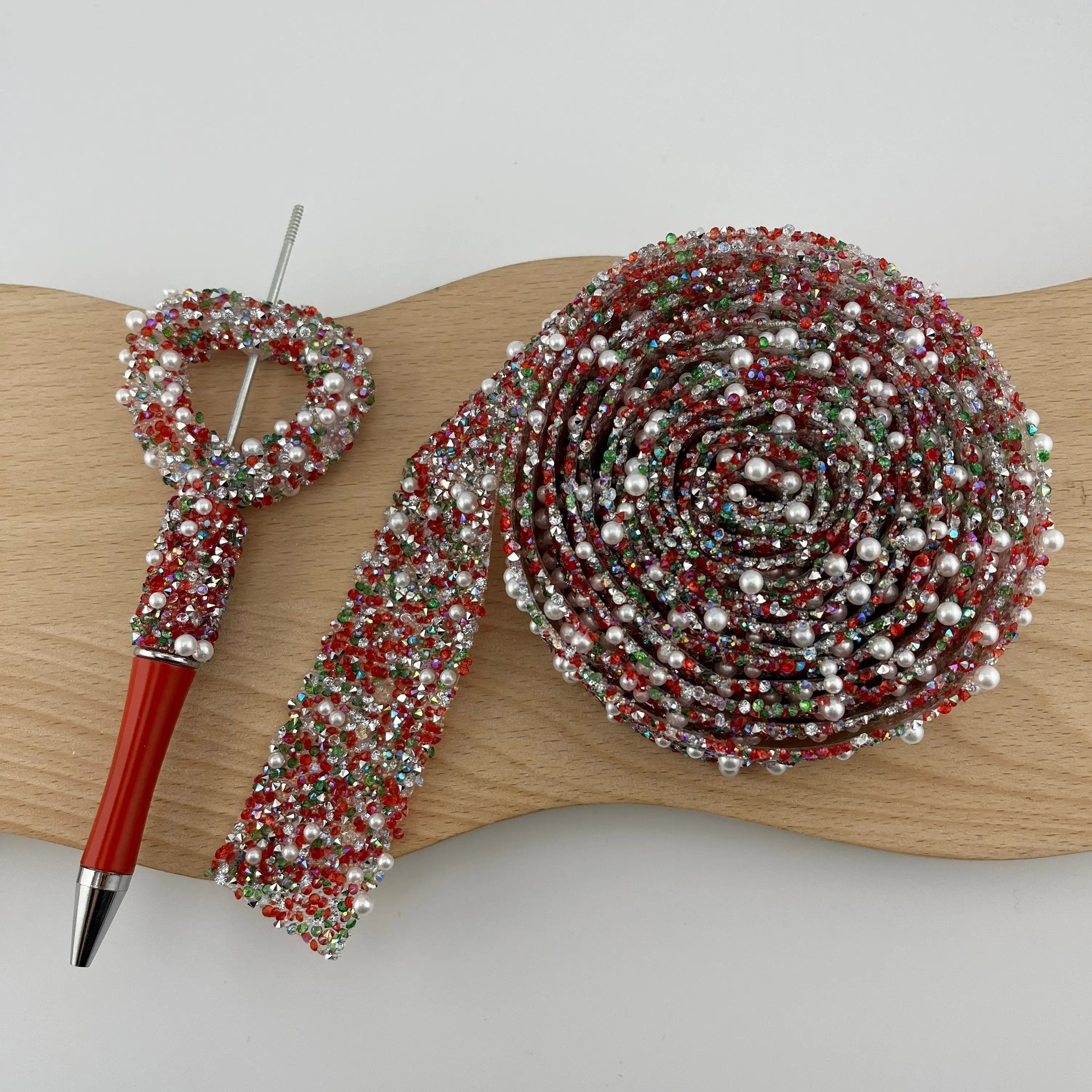 FS1636-Width 2.7cm Christmas Color Pearl &Diamonds Sugar Wraps For Making Sugar Beadable Pens Or Sugar Beads Zoe's DIY Shop