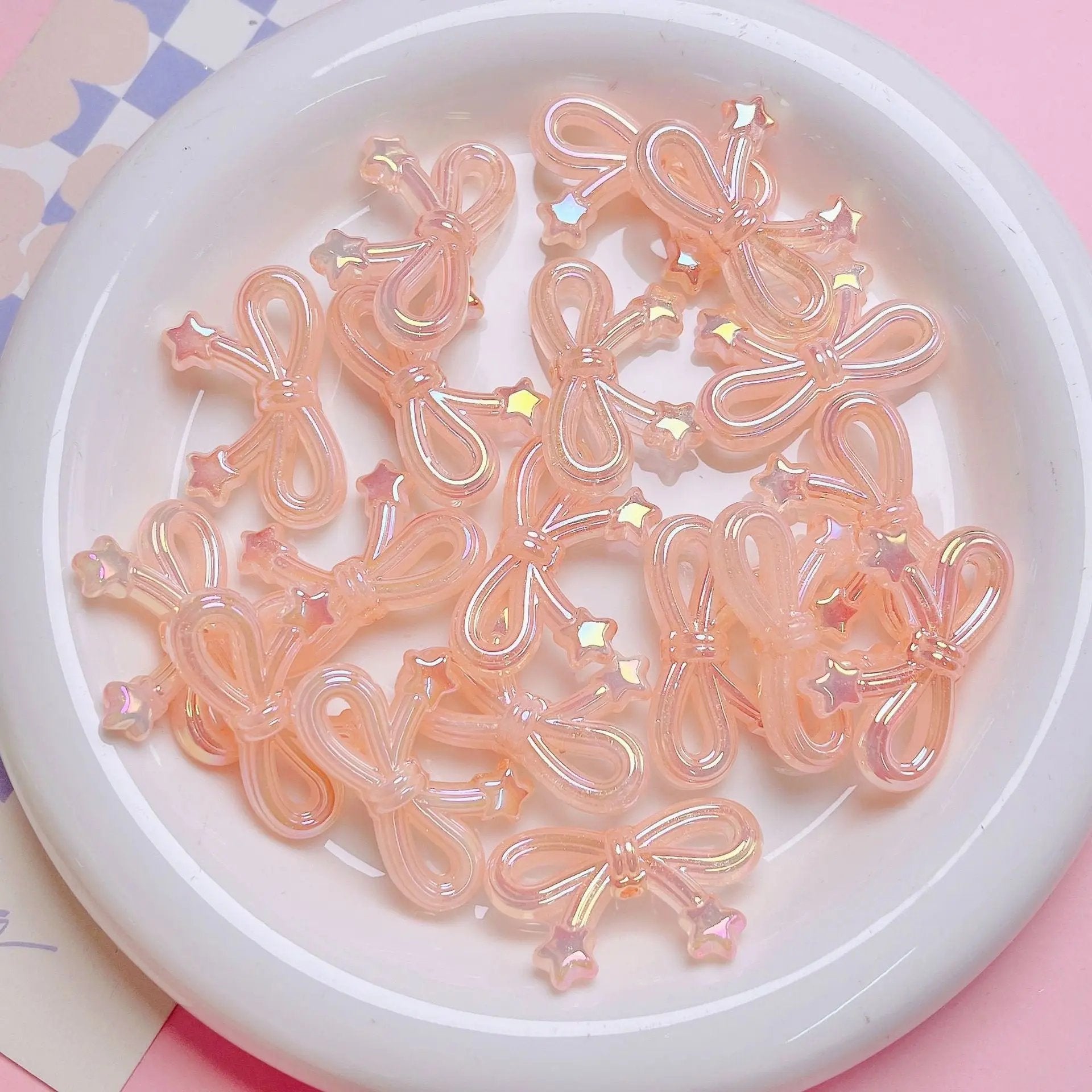 FS1652-20*34mm UV Clear Luminous Star Bow Acrylic Beads For Keychain Beadable Pens Jewelry Making Zoe's DIY Shop