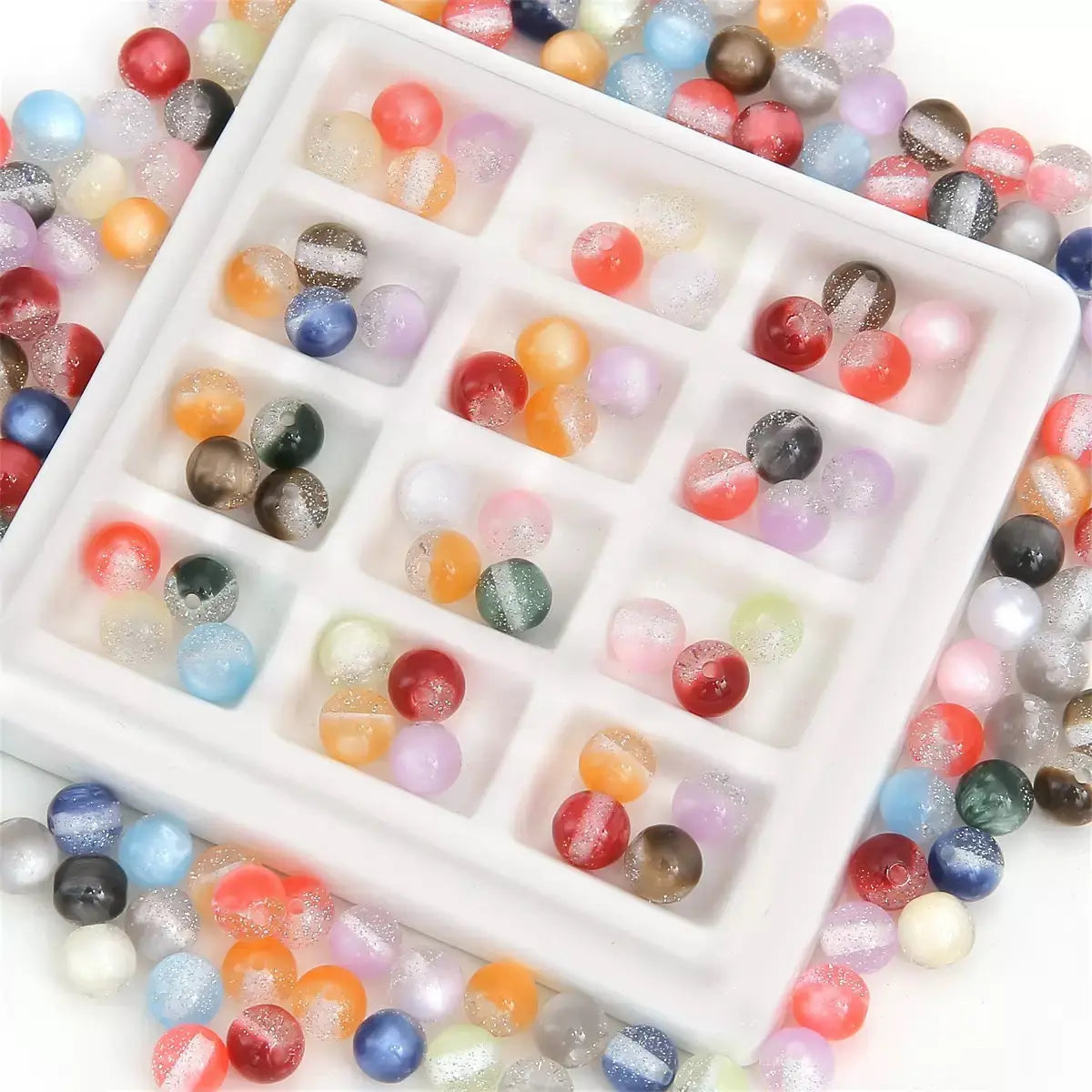 FS1755-12MM Two Tone Gradient Fine Glitter Resin Beads Zoe DIY Wholesale