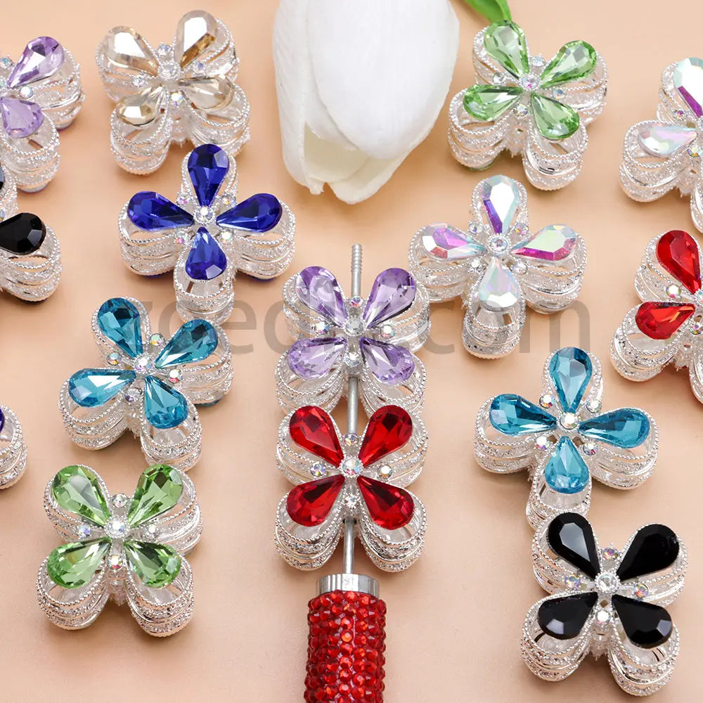 FS1781- Crystal Diamond Flower Metal Beads Fit For Beadable Pens For Keychain Jewelry Making Zoe's DIY Shop