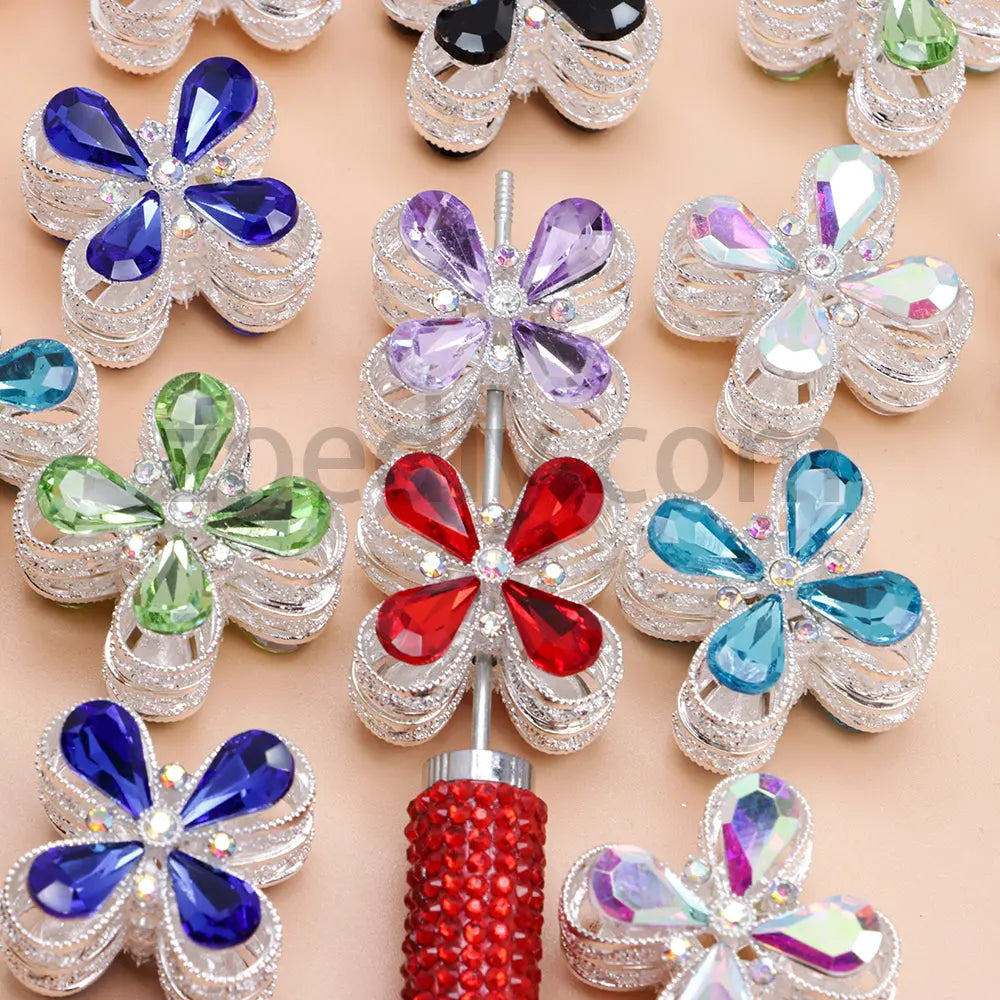 FS1781- Crystal Diamond Flower Metal Beads Fit For Beadable Pens For Keychain Jewelry Making Zoe's DIY Shop
