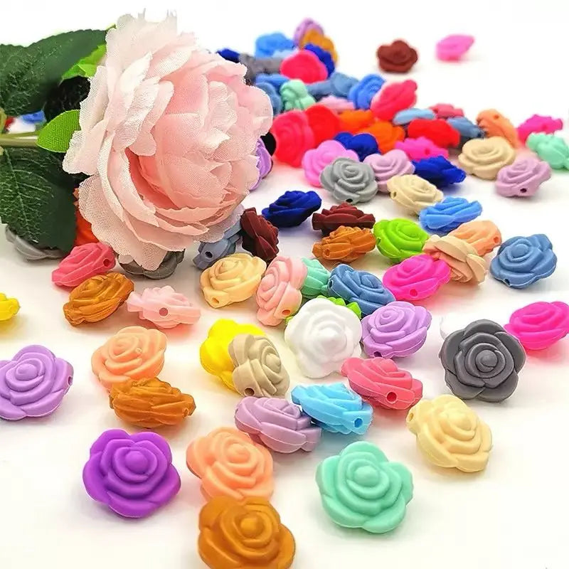 FS17900-About 20mm Mixed Silicone Rose Flower  Beads Zoe DIY Wholesale