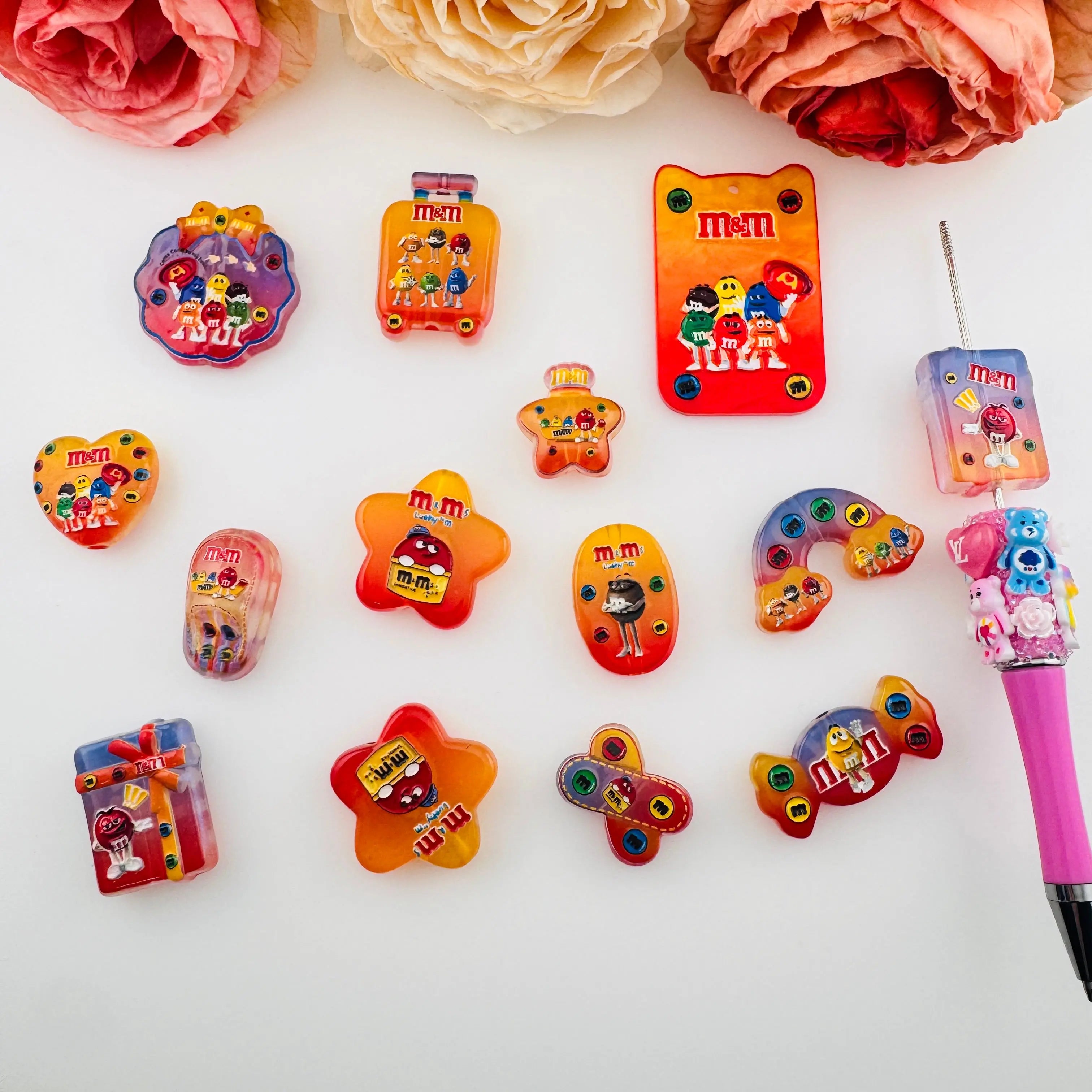FS18277-Random Mixed M&M Printed Acrylic Beads For Beadable Pens Keychain Making Zoe DIY Wholesale