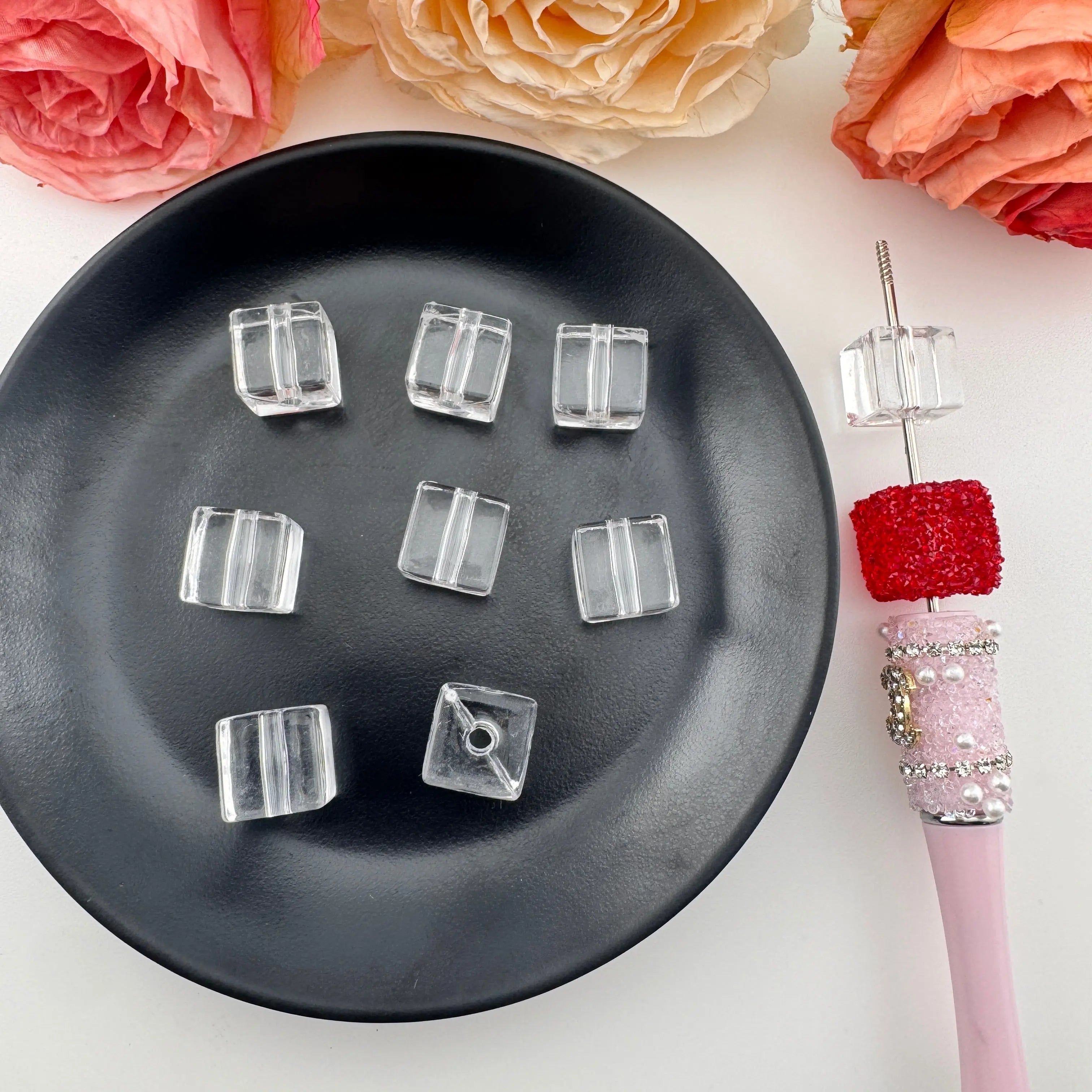 FS18356-About 14mm Clear Cube Acrylic Based Beads Zoe DIY Wholesale