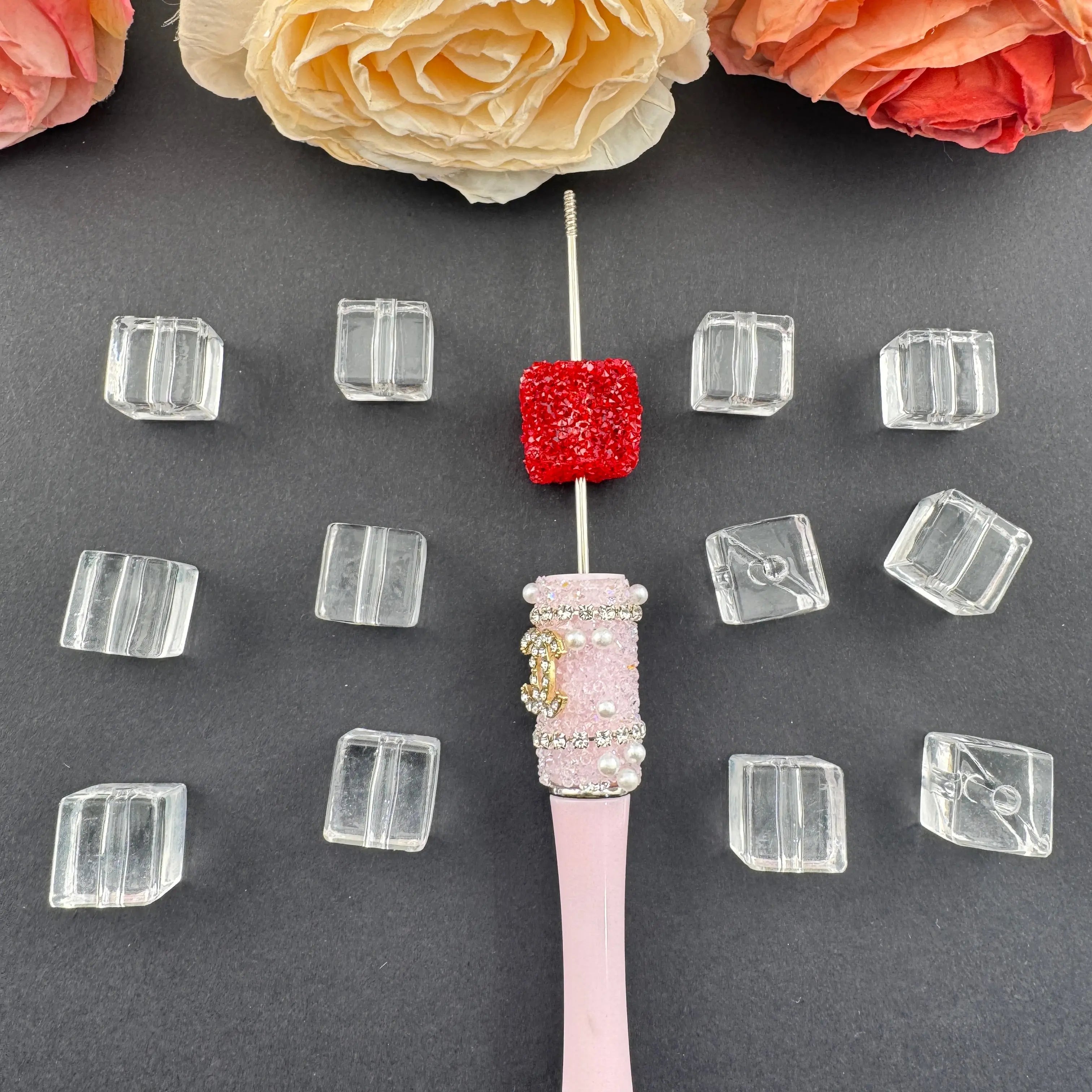 FS18356-About 14mm Clear Cube Acrylic Based Beads Zoe DIY Wholesale