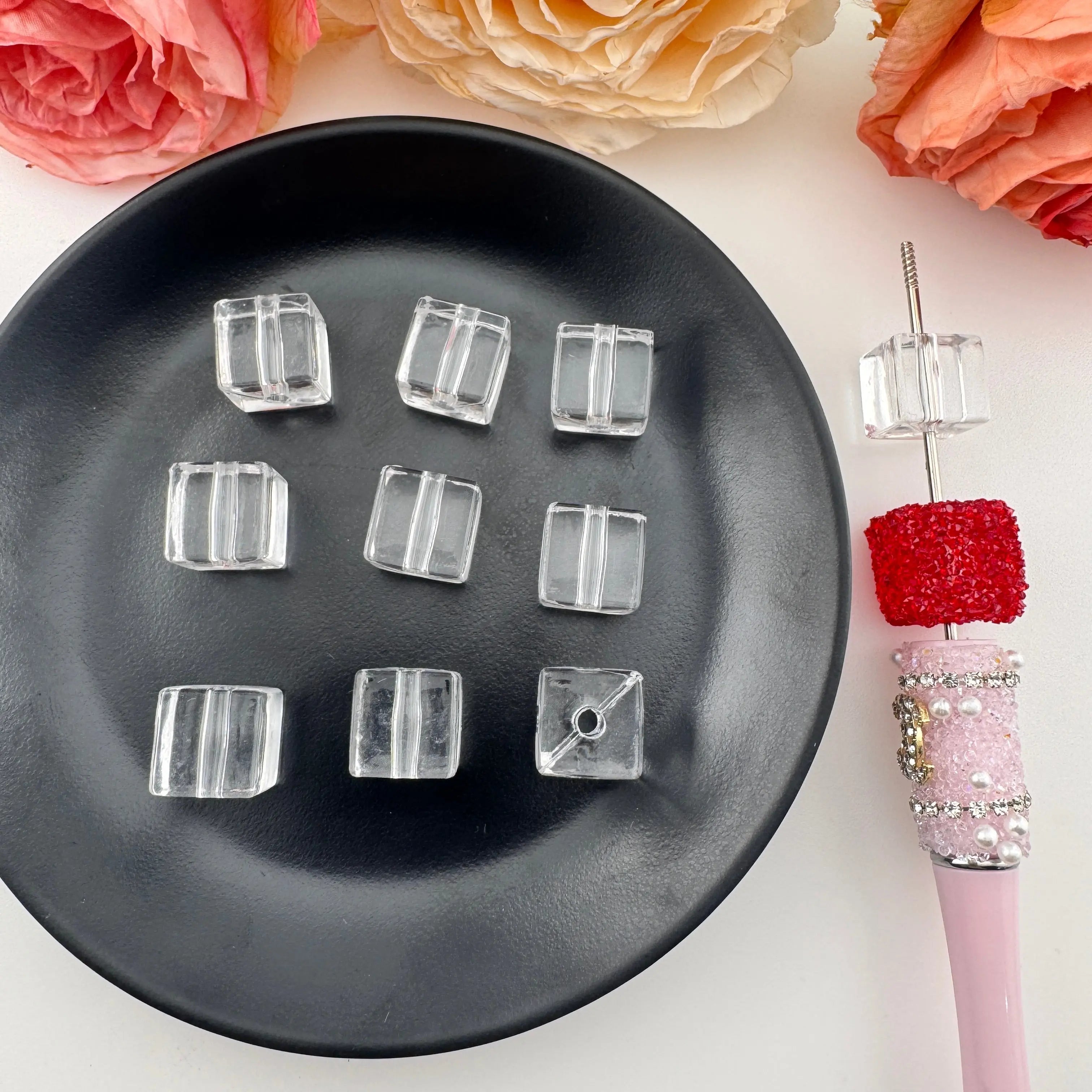 FS18356-About 14mm Clear Cube Acrylic Based Beads Zoe DIY Wholesale
