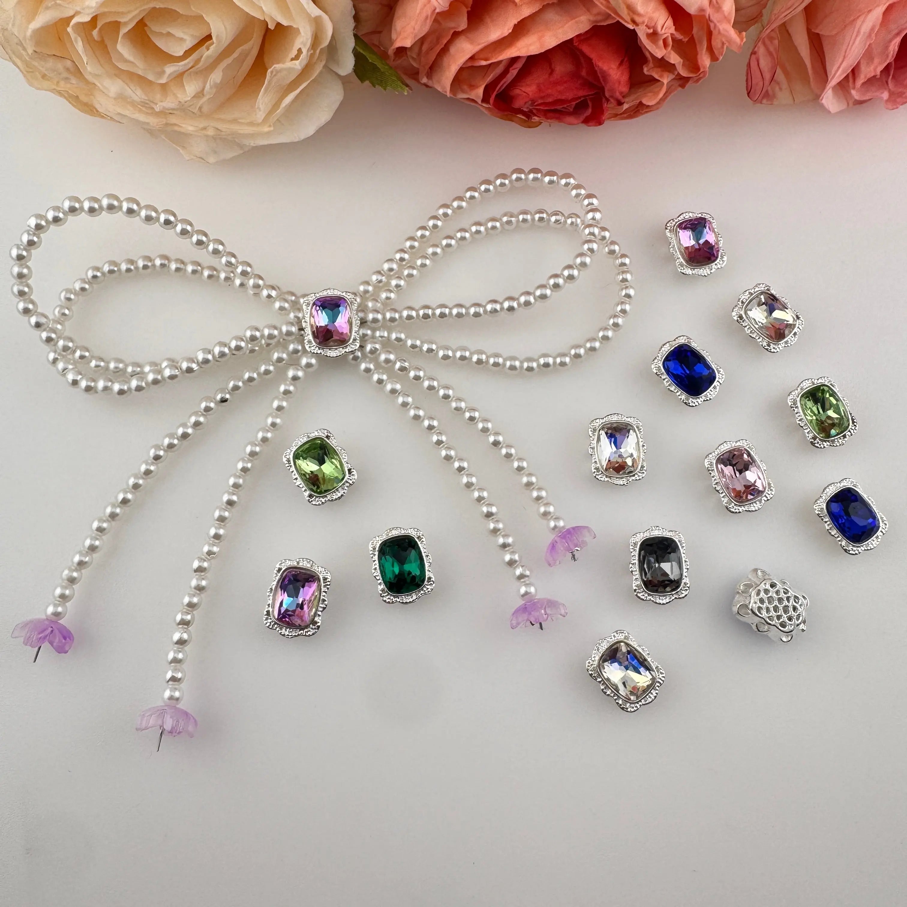 FS18582-About 10×13mm Crystal Rhinestone 8 Hole Metal Beads Zoe DIY Wholesale