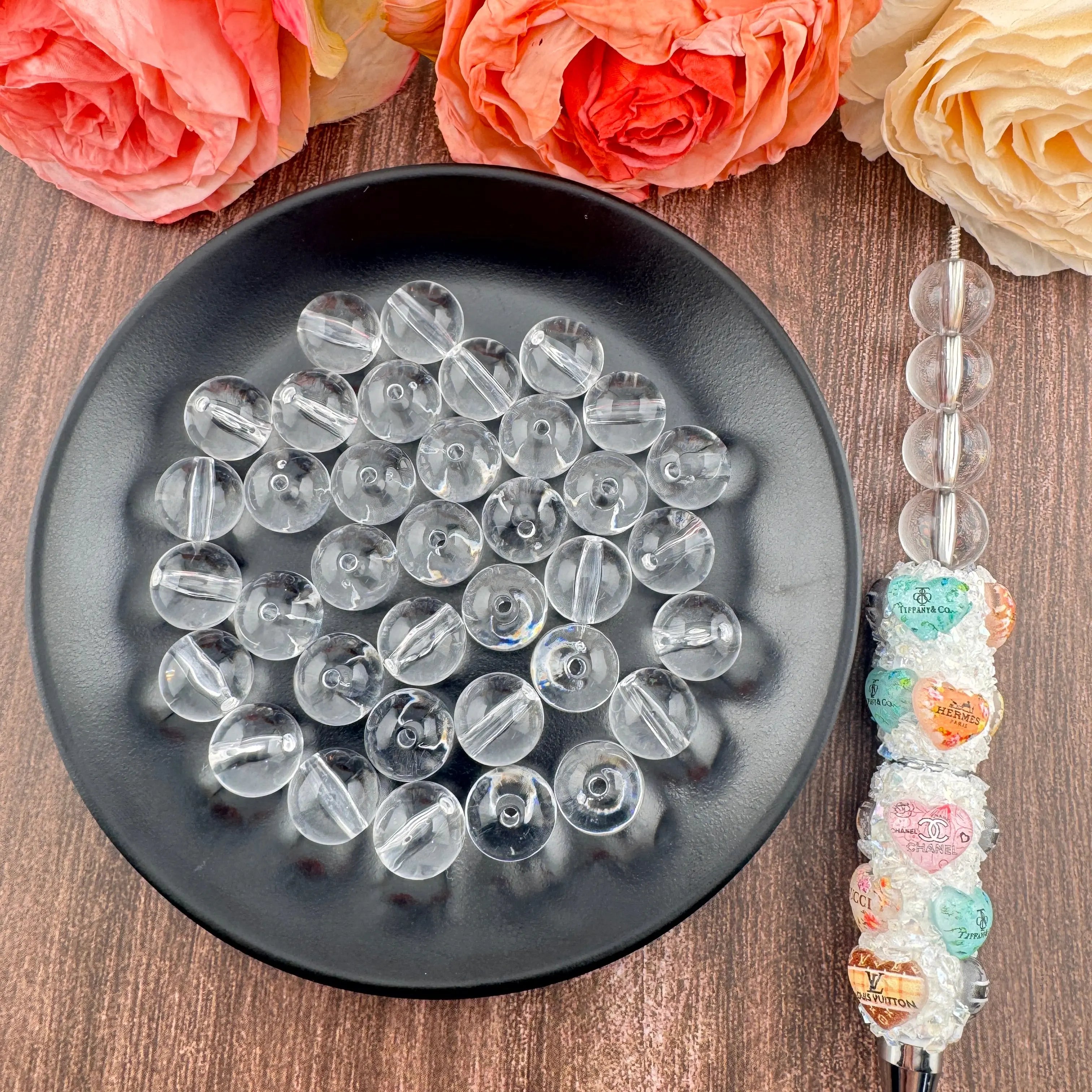 FS18945-About 14mm Clear Round Acrylic Based Beads Zoe DIY Wholesale