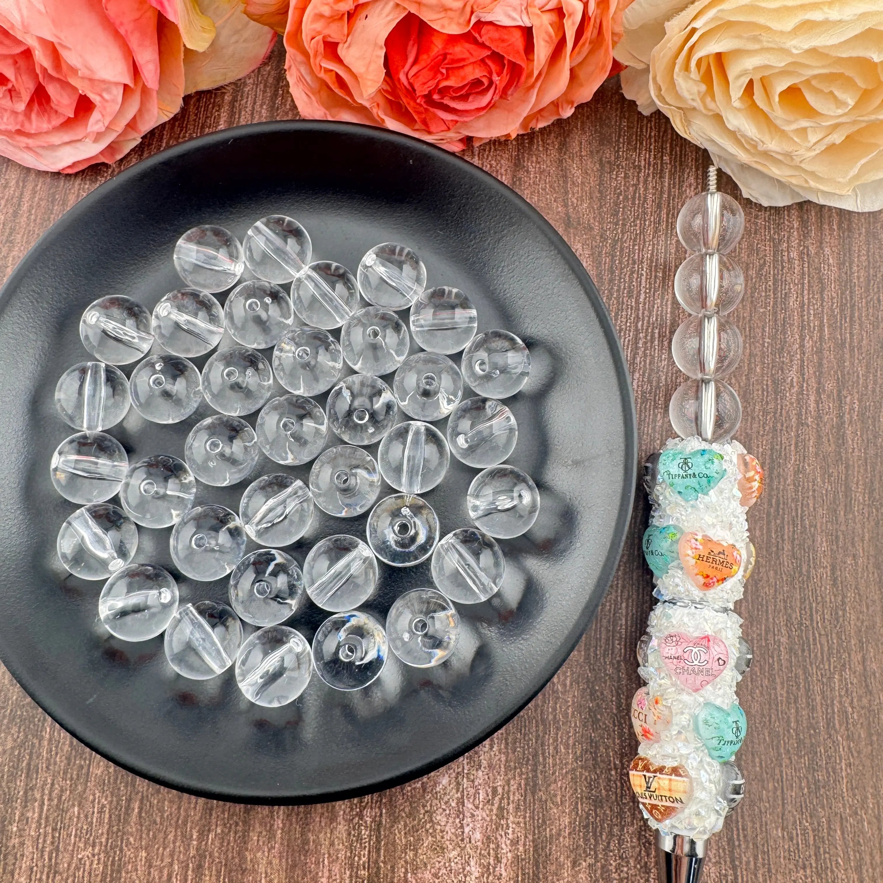 FS18945-About 14mm Clear Round Acrylic Based Beads Zoe DIY Wholesale