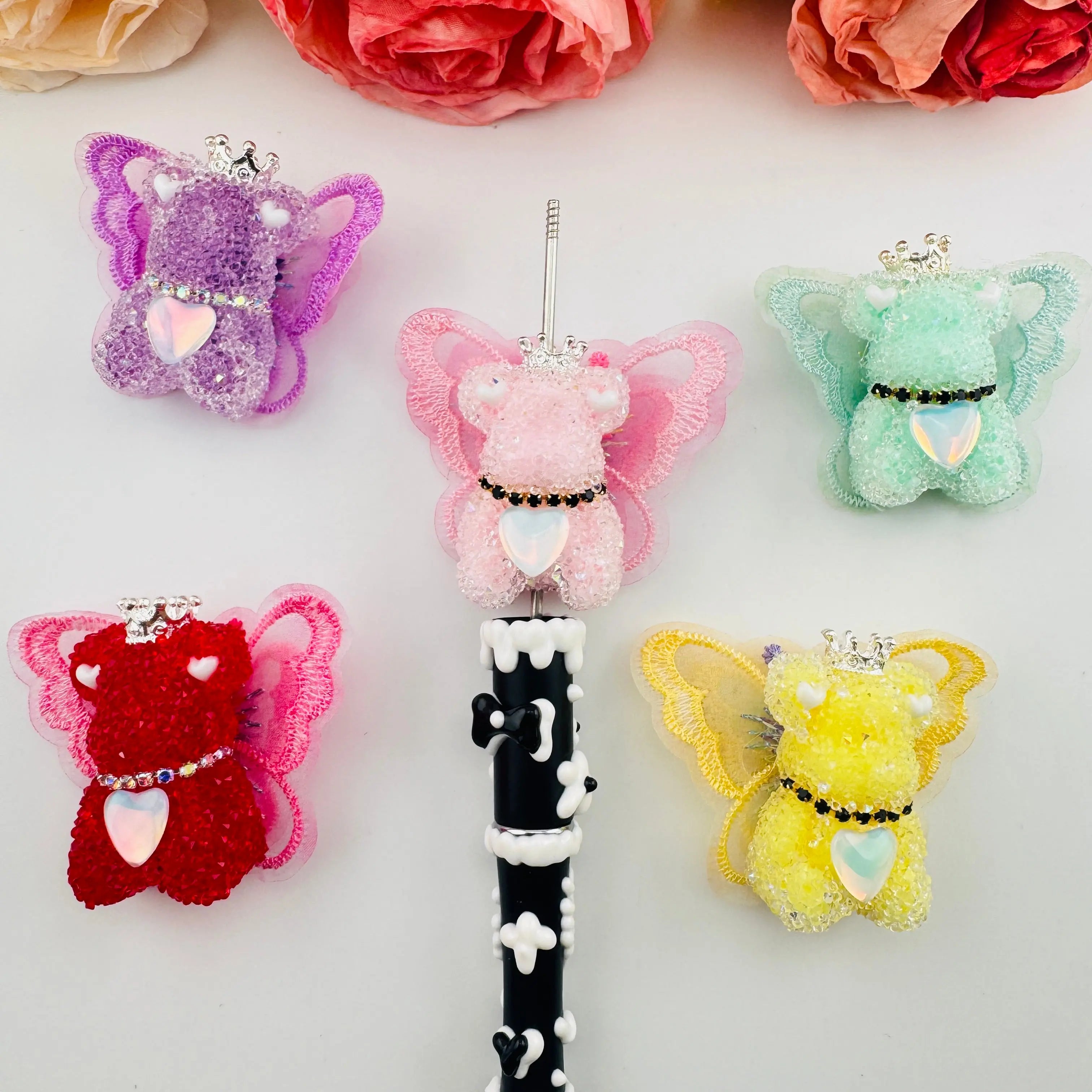 FS191355-About 40mm*46mm Butterfly Wing Bear Sugar Acrylic Beads For Making Beadable Pens Keychain Zoe DIY Wholesale