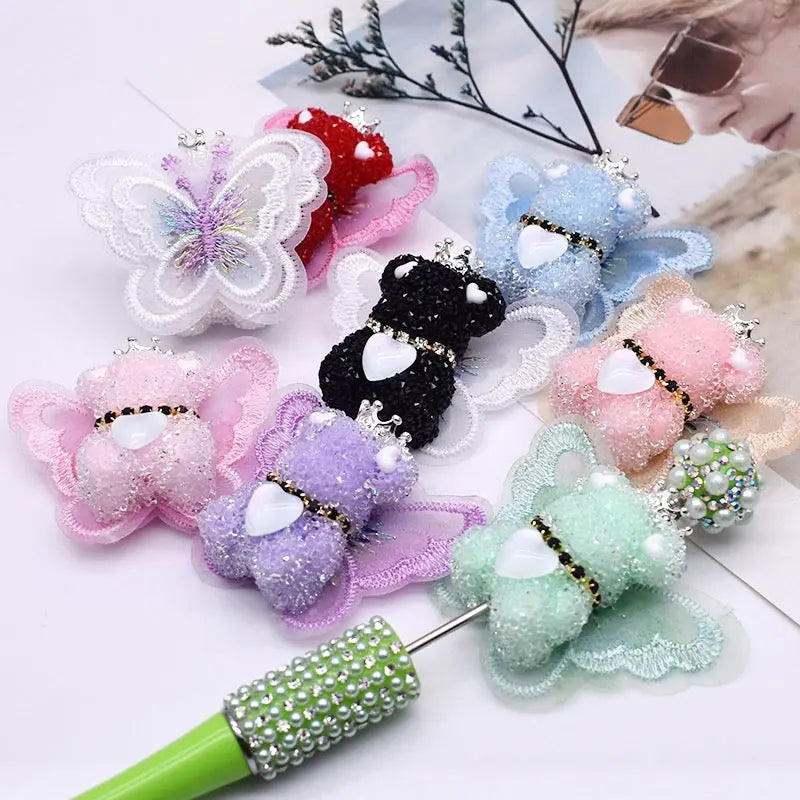 FS191355-About 40mm*46mm Butterfly Wing Bear Sugar Acrylic Beads For Making Beadable Pens Keychain Zoe DIY Wholesale