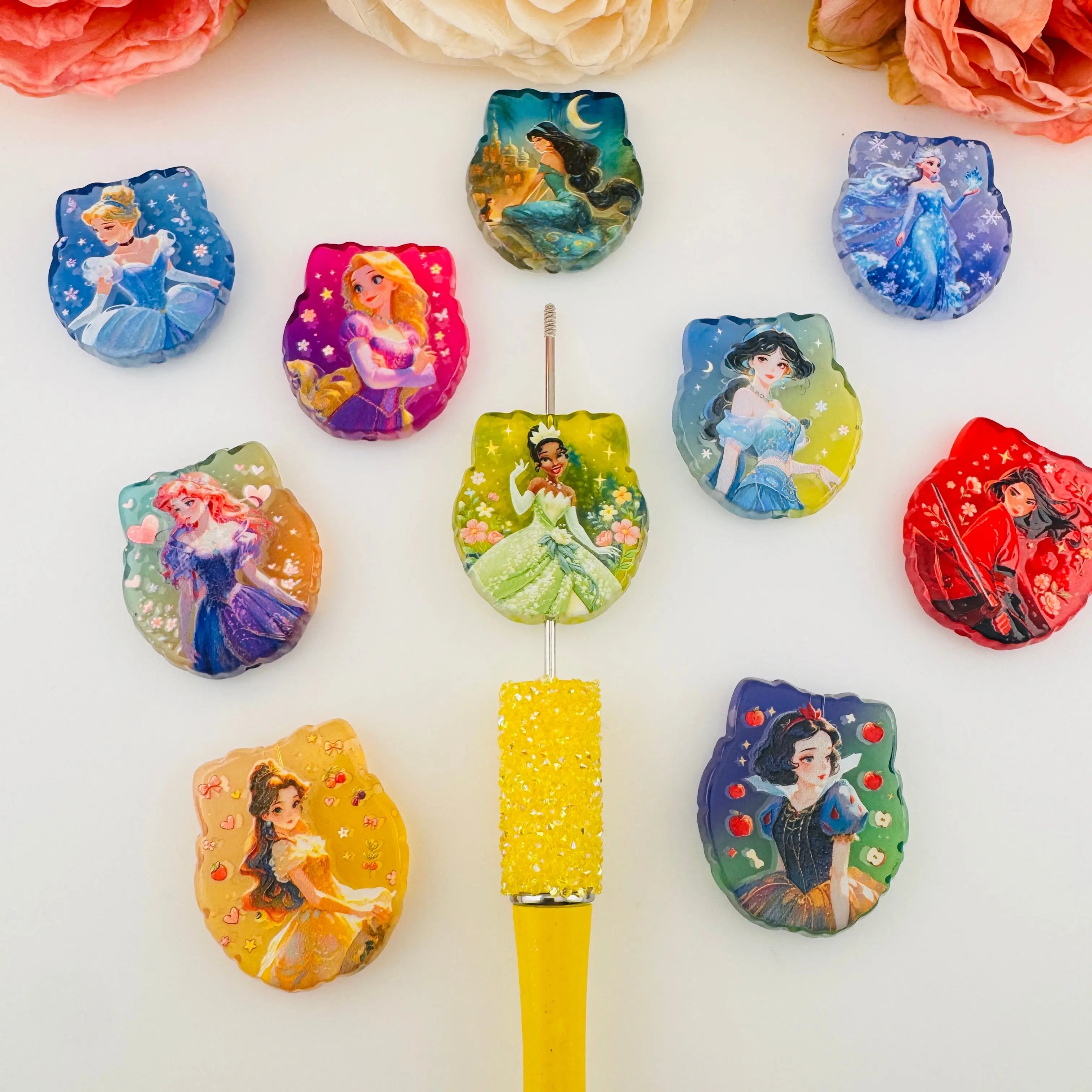 FS19228-About 26×30mm Princess Printed Acrylic Beads Zoe DIY Wholesale