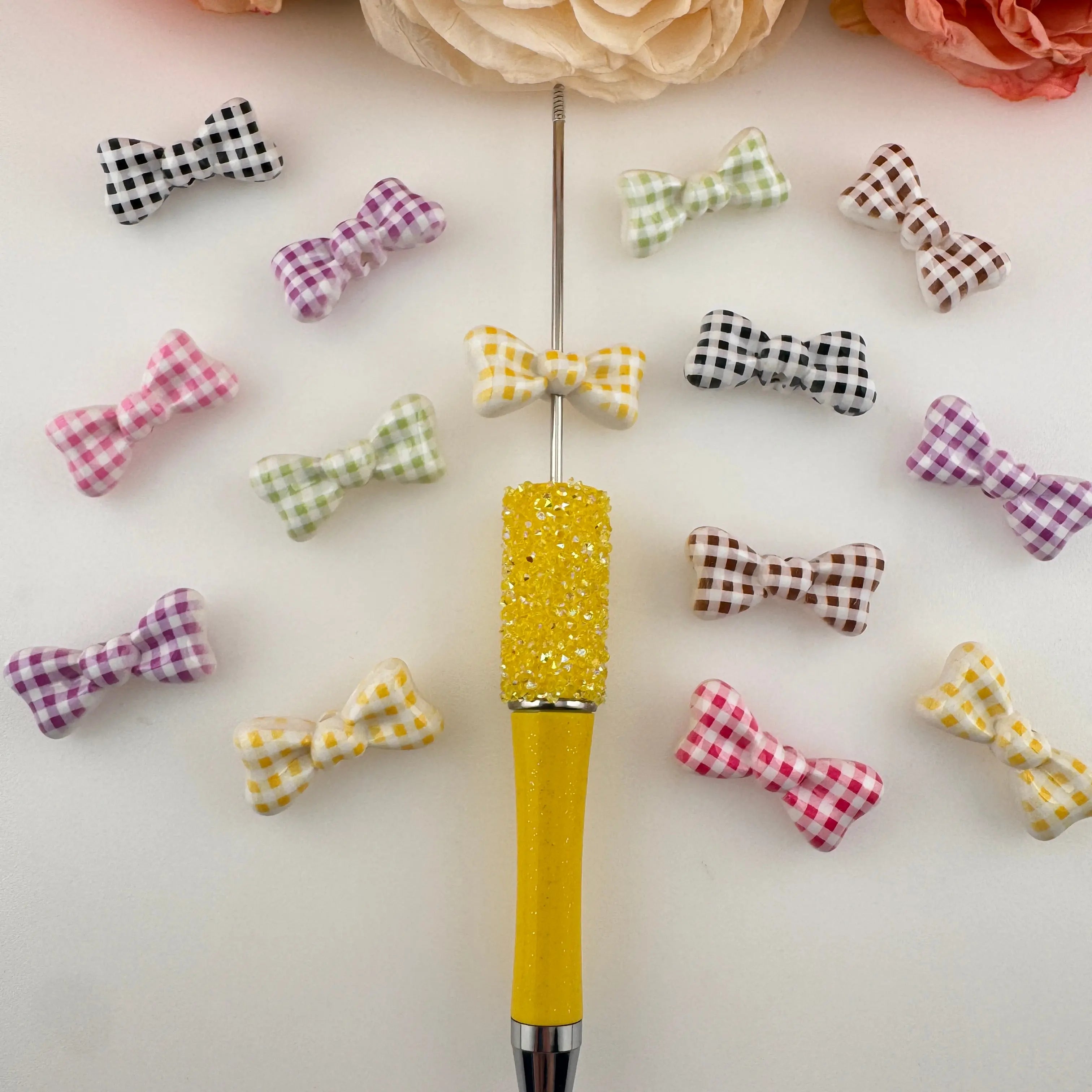 FS19232-About 27×13mm Plaid Pattern Bow Acrylic Beads Zoe DIY Wholesale