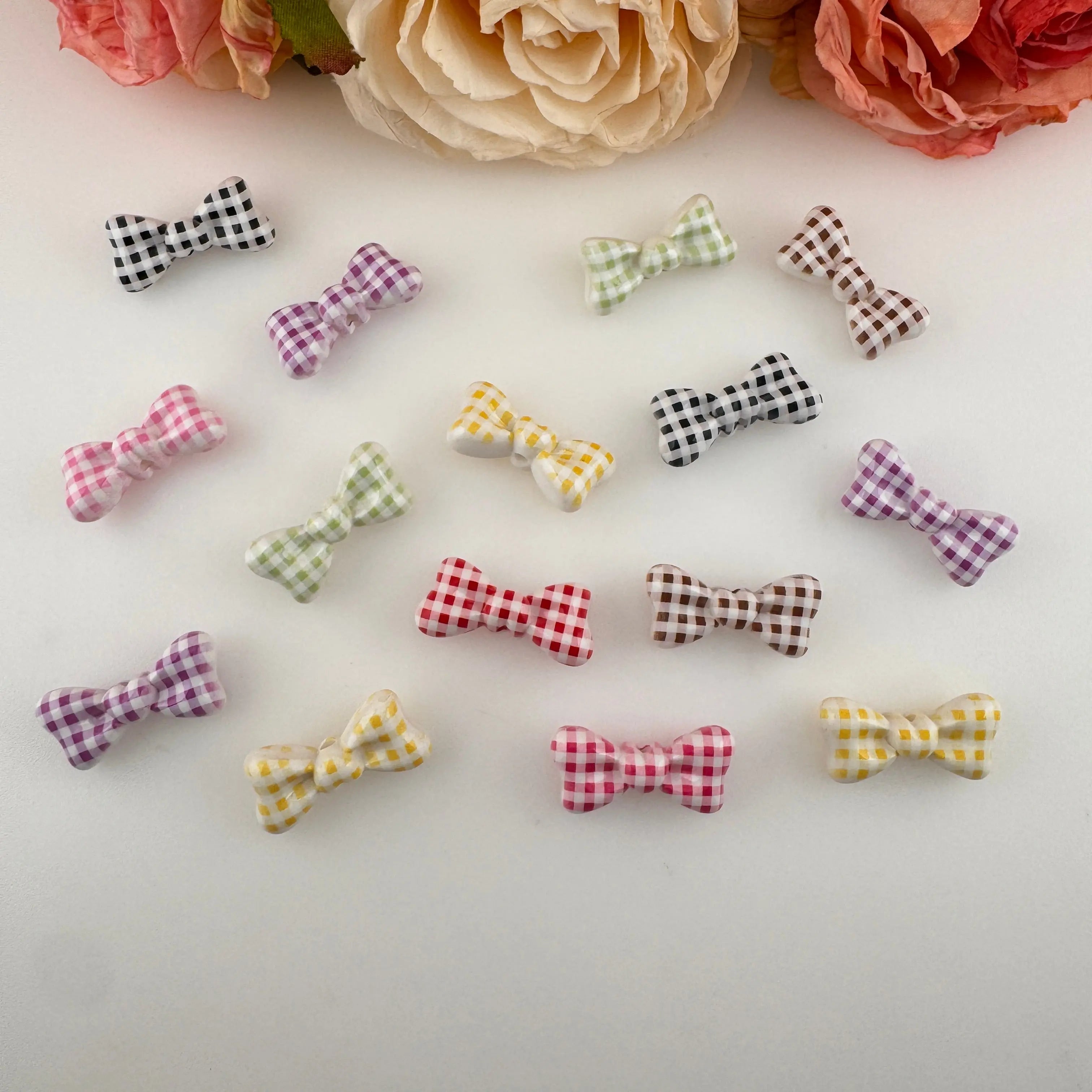 FS19232-About 27×13mm Plaid Pattern Bow Acrylic Beads Zoe DIY Wholesale