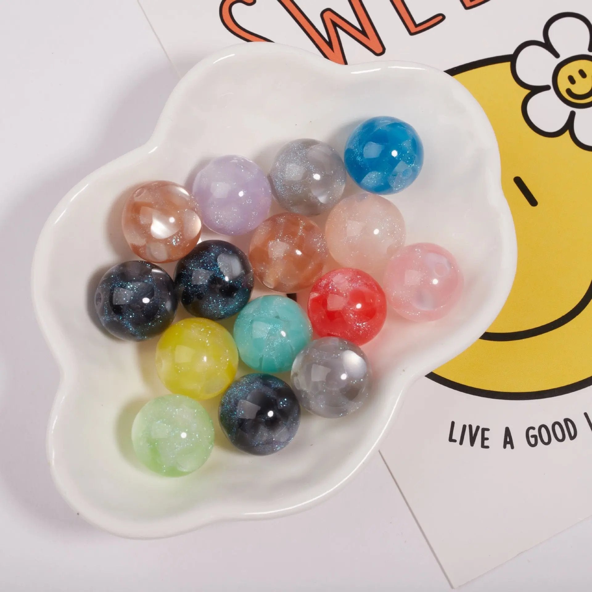 FS1935-Gliter Heart Resin Beads Fit For Beadable Pens Zoe's DIY Shop