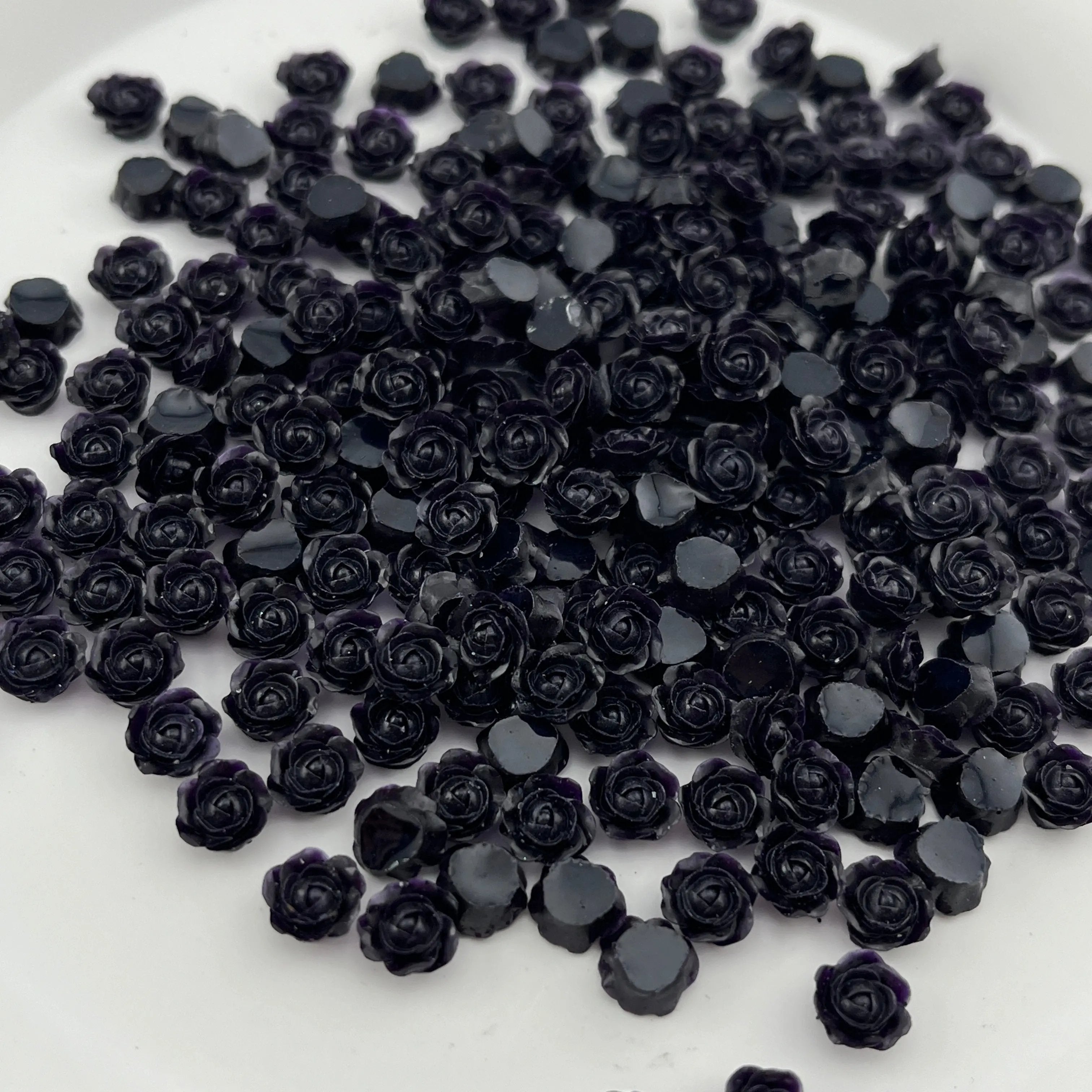 FS2164- 500PCS  6MM  Sliod Black Rose charms Zoe's DIY Shop