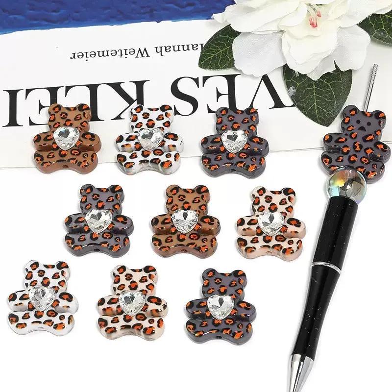 FS2484-30MM Random Mixed Color Leopard Printed Diamond Bear Acrylic Beads Fit For Beadable Pens Zoe's DIY Shop