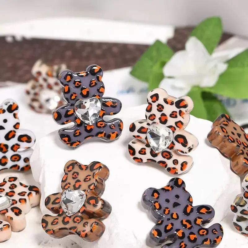 FS2484-30MM Random Mixed Color Leopard Printed Diamond Bear Acrylic Beads Fit For Beadable Pens Zoe's DIY Shop