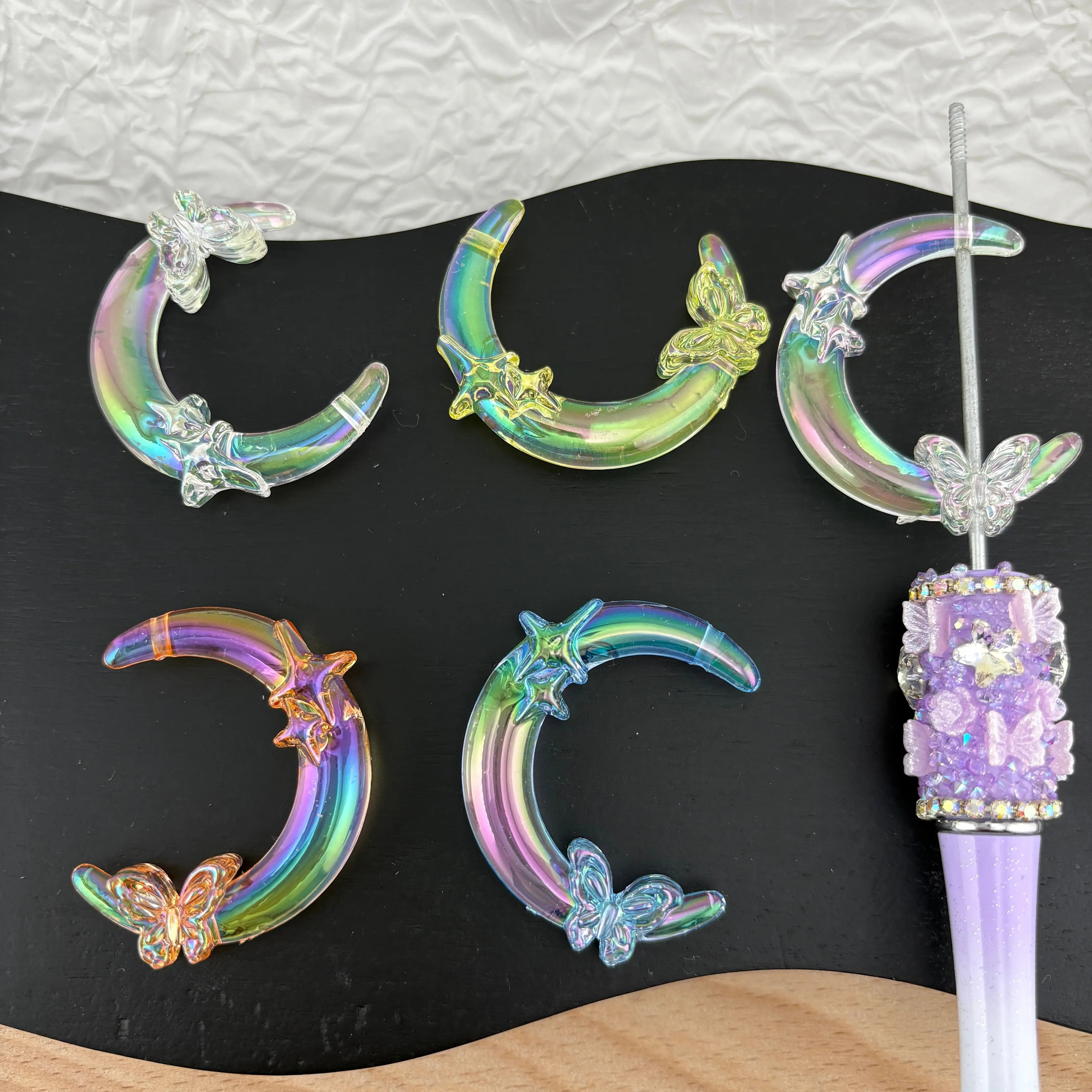 FS2492- 41mm Two Hole UV Clear Butterfly Star Moon Acrylic Beads Mixed Color Zoe's DIY Shop