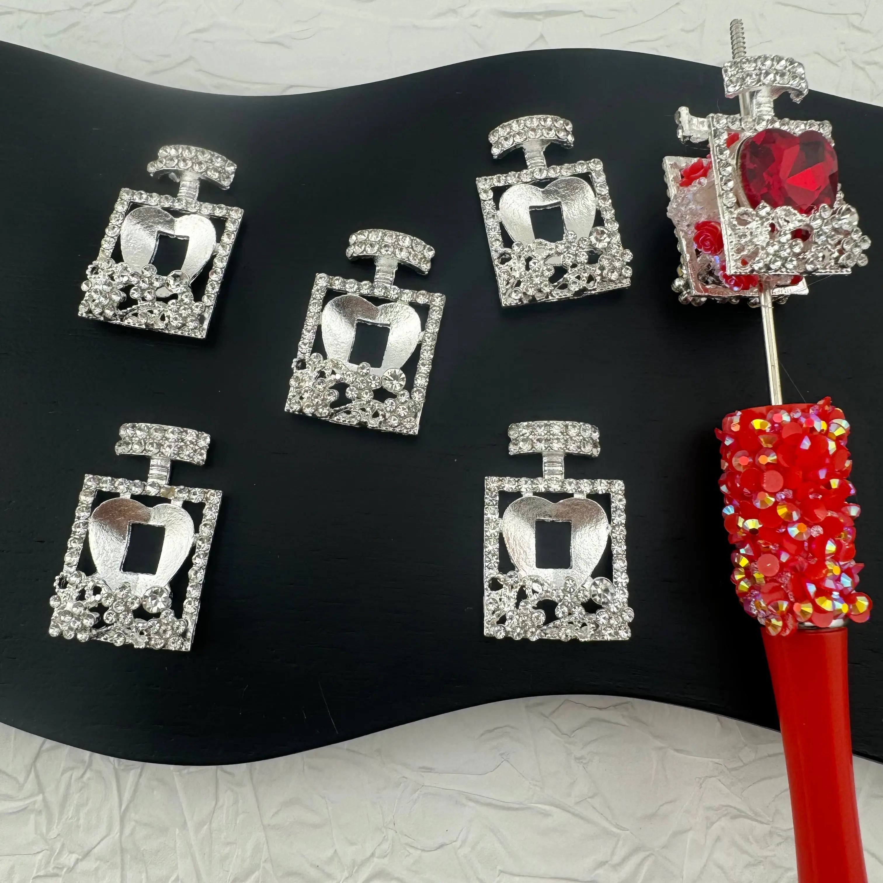 FS2498-Sliver Metal Bottle Patch （no Heart Crystal） For Making Fancy Beads (Can fit 16mm Heart Crystal) Zoe's DIY Shop