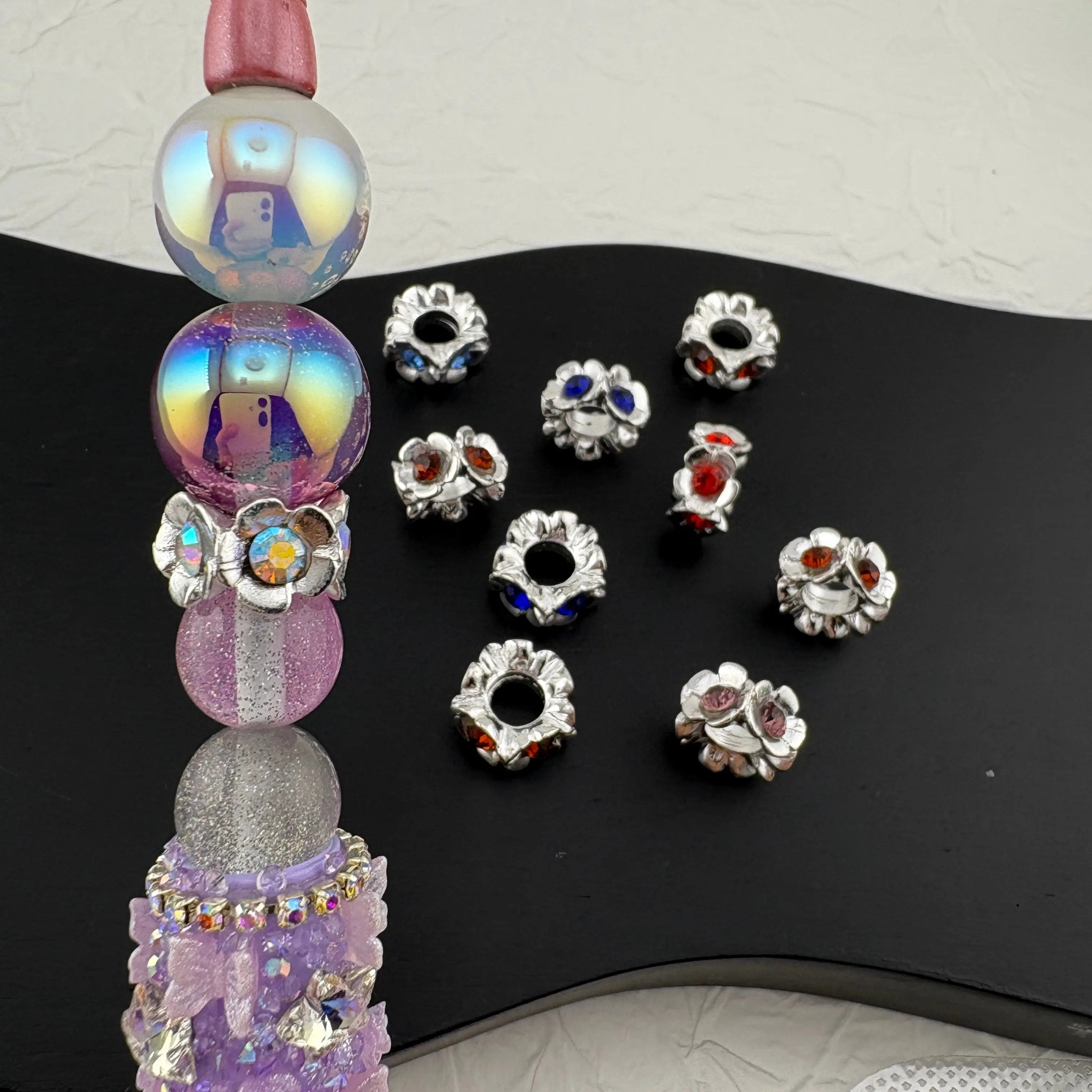 FS2507- 14mm 5 Diamonds Flower Alloy Spacers fit for Pens Mixed Color Zoe's DIY Shop