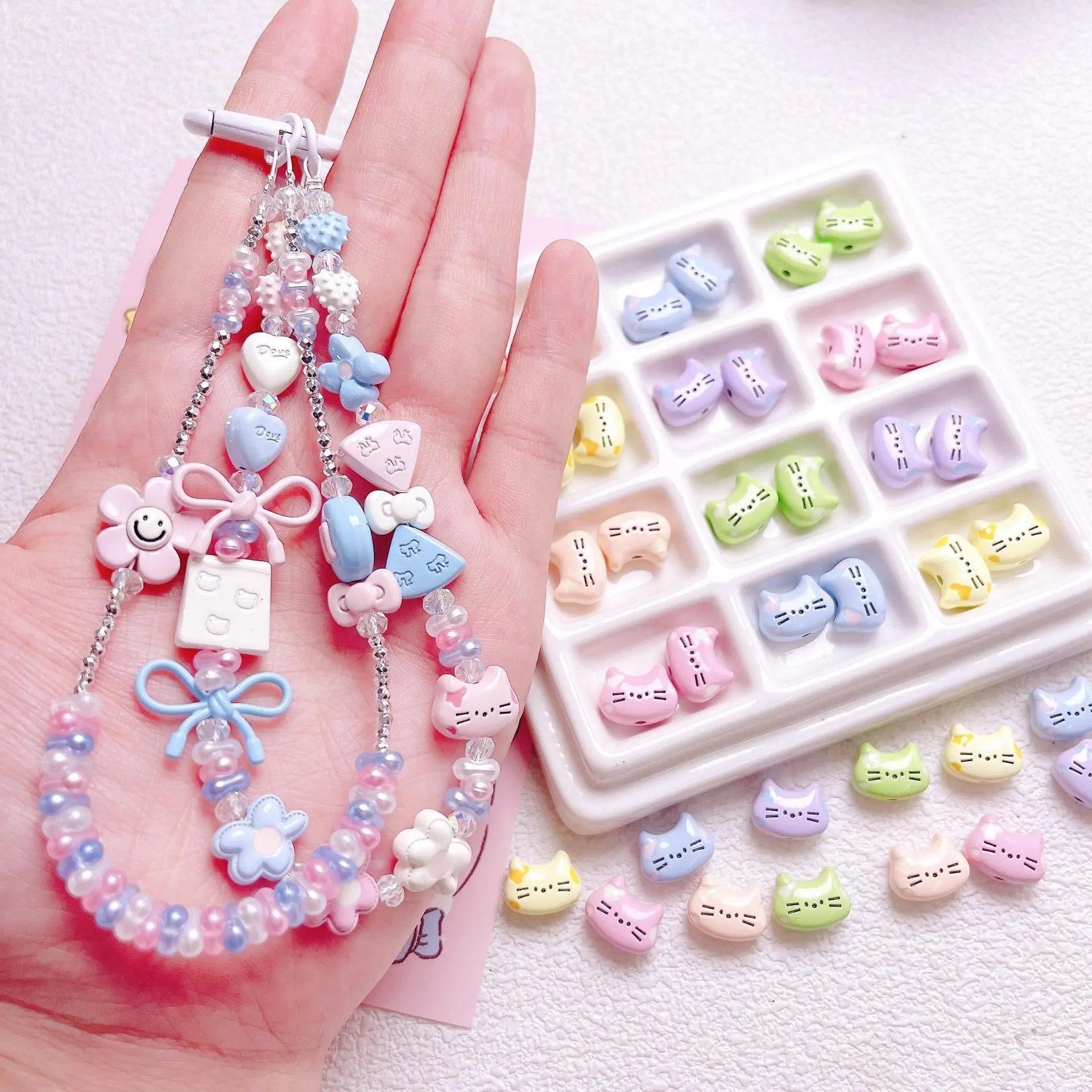 FS2512-12MM Random Mixed Color Cute Cat Head Metal Beads For Making Keychain Zoe's DIY Shop