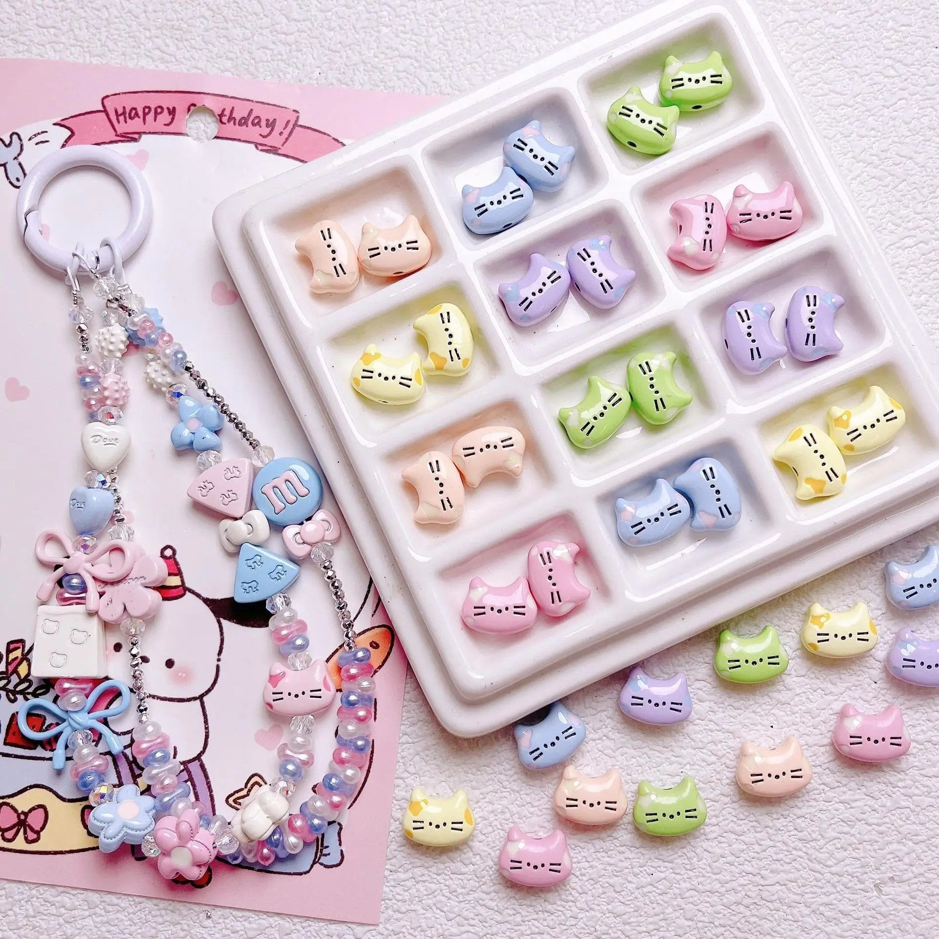 FS2512-12MM Random Mixed Color Cute Cat Head Metal Beads For Making Keychain Zoe's DIY Shop