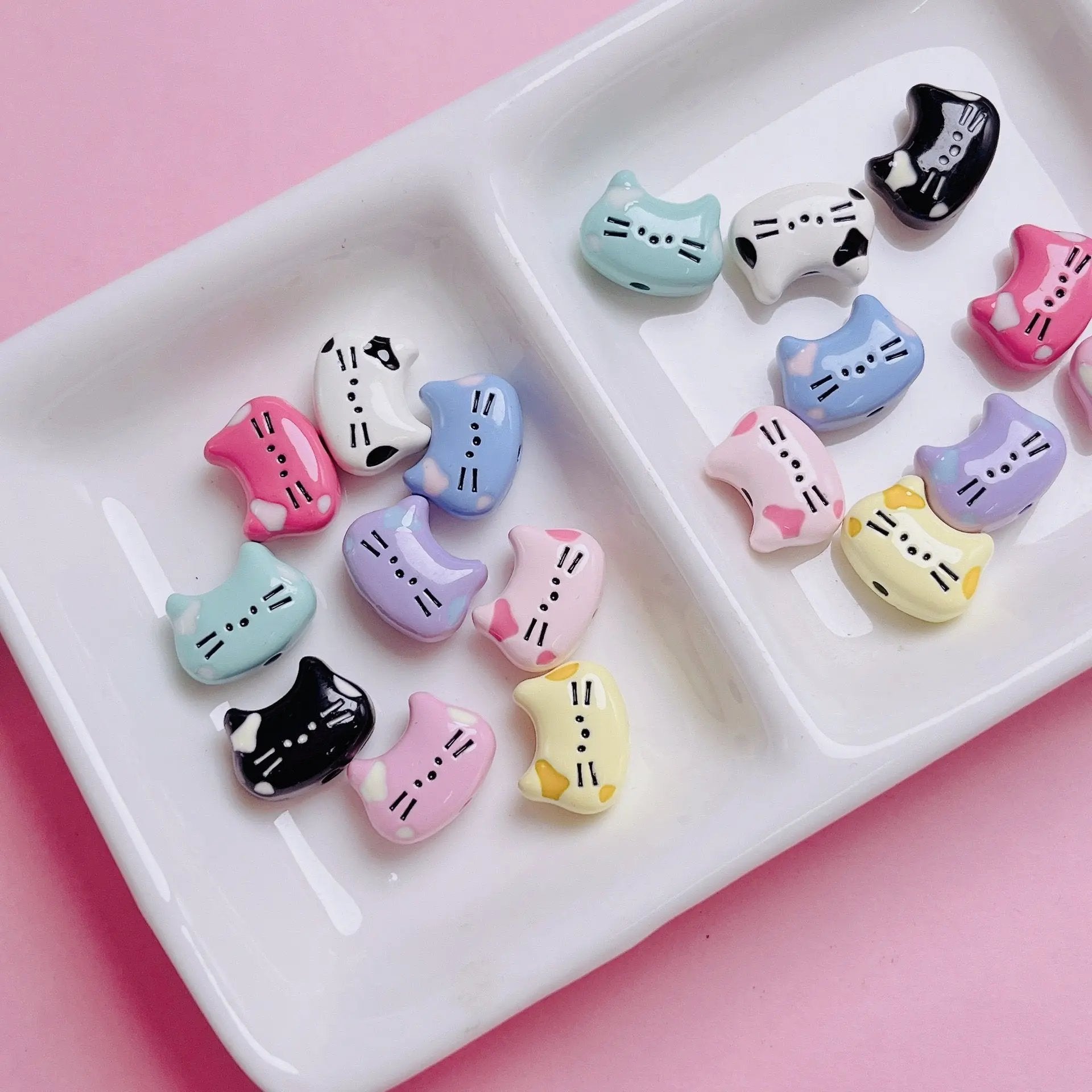 FS2512-12MM Random Mixed Color Cute Cat Head Metal Beads For Making Keychain Zoe's DIY Shop