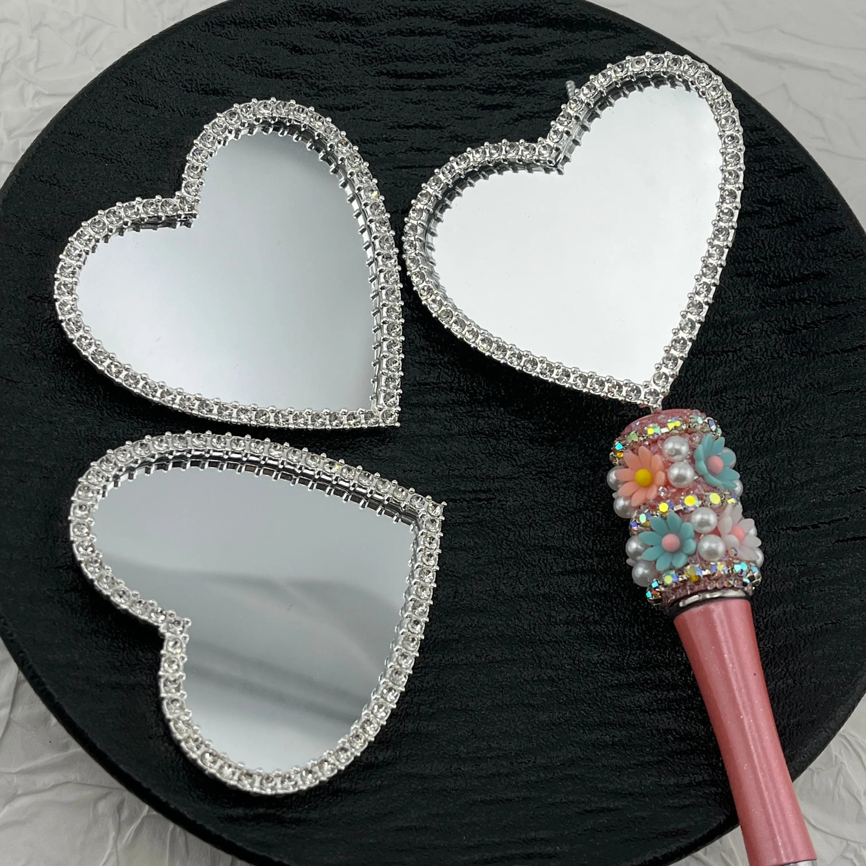 FS2599-57×57mm Sliver Heart Mirror Alloy Patch For Making Fancy Beads Zoe's DIY Shop