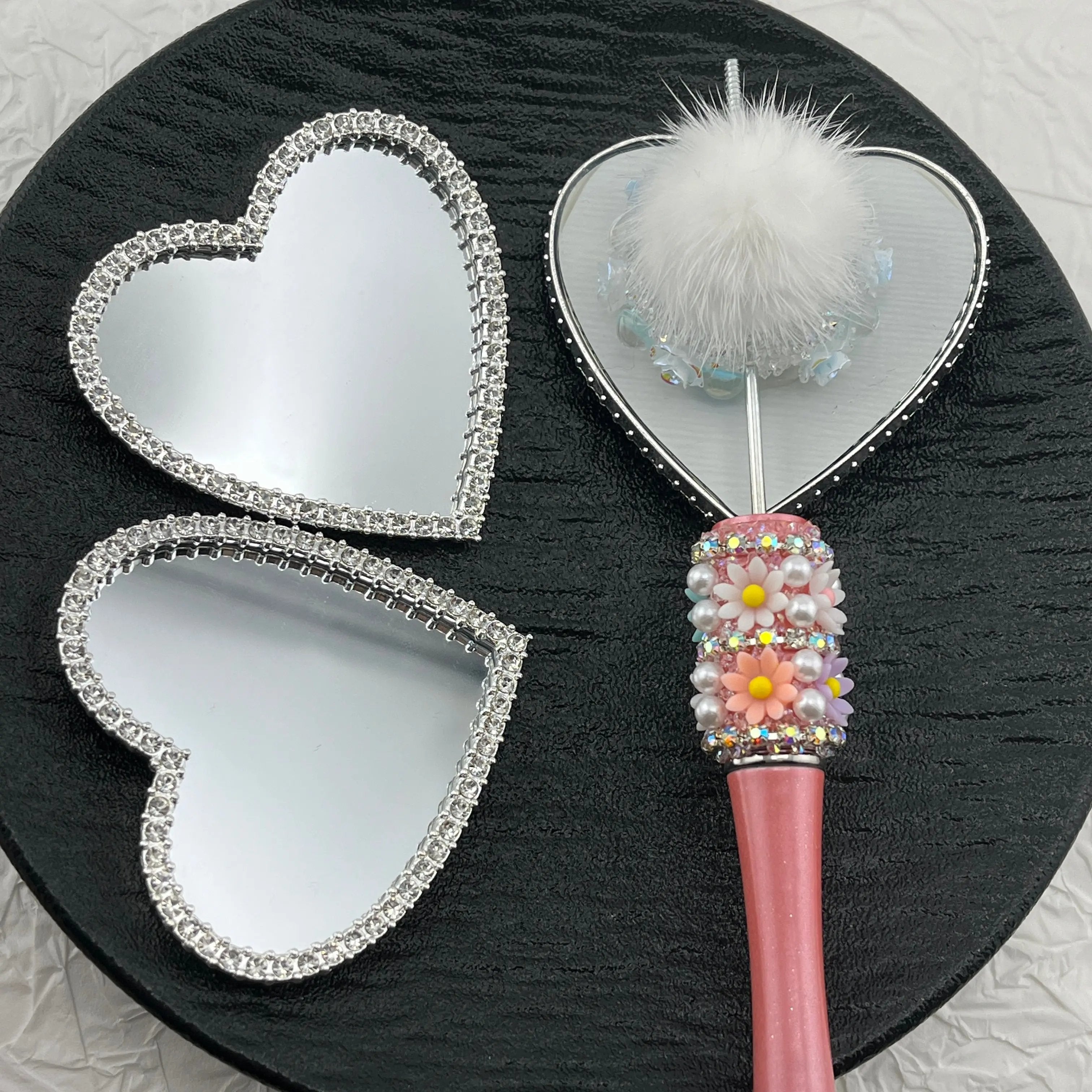 FS2599-57×57mm Sliver Heart Mirror Alloy Patch For Making Fancy Beads Zoe's DIY Shop