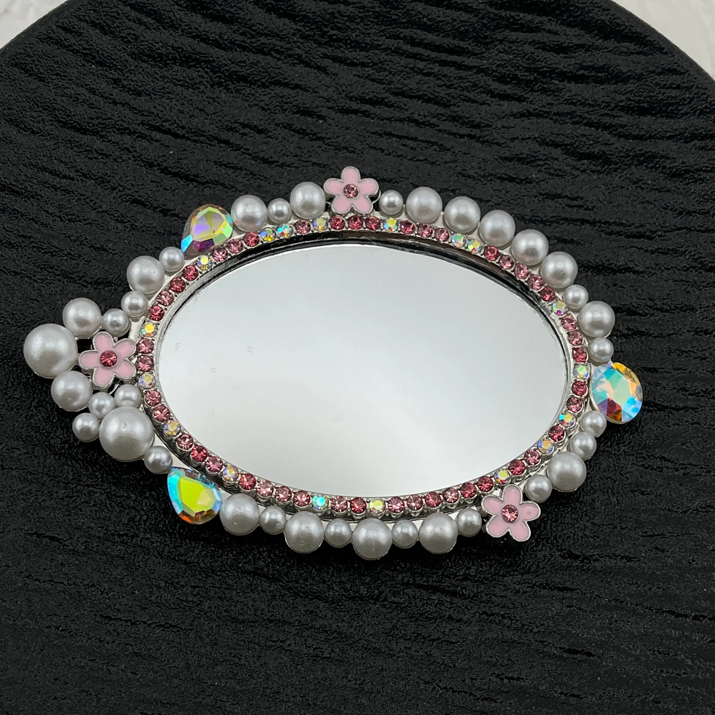 FS2602-1PCS 94*64mm Big Oval mirror with Pearl and Diamonds Zoe's DIY Shop