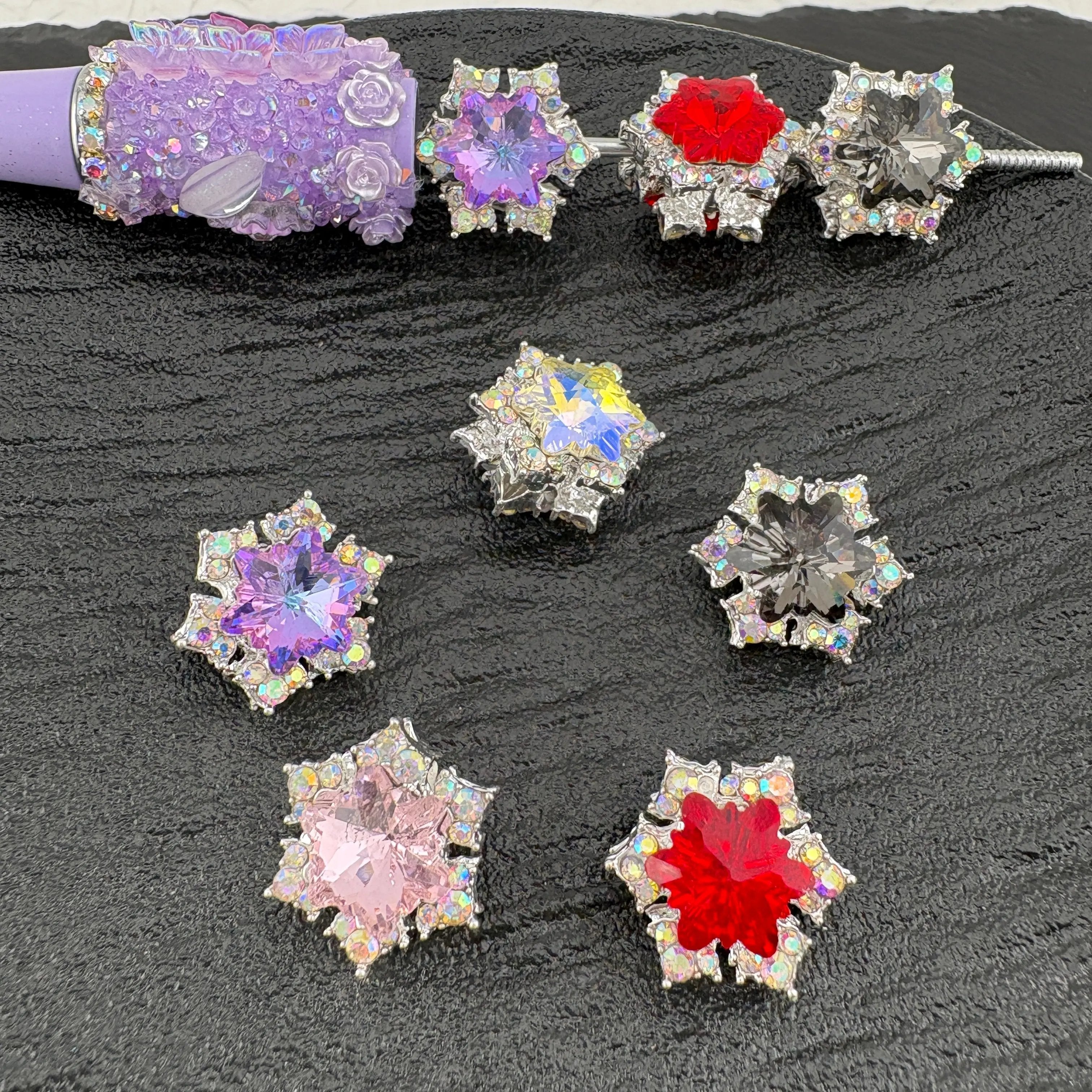 FS2613- 18mm Crystal Star Snowflake Alloy Beads fit pens Mixed Color Zoe's DIY Shop