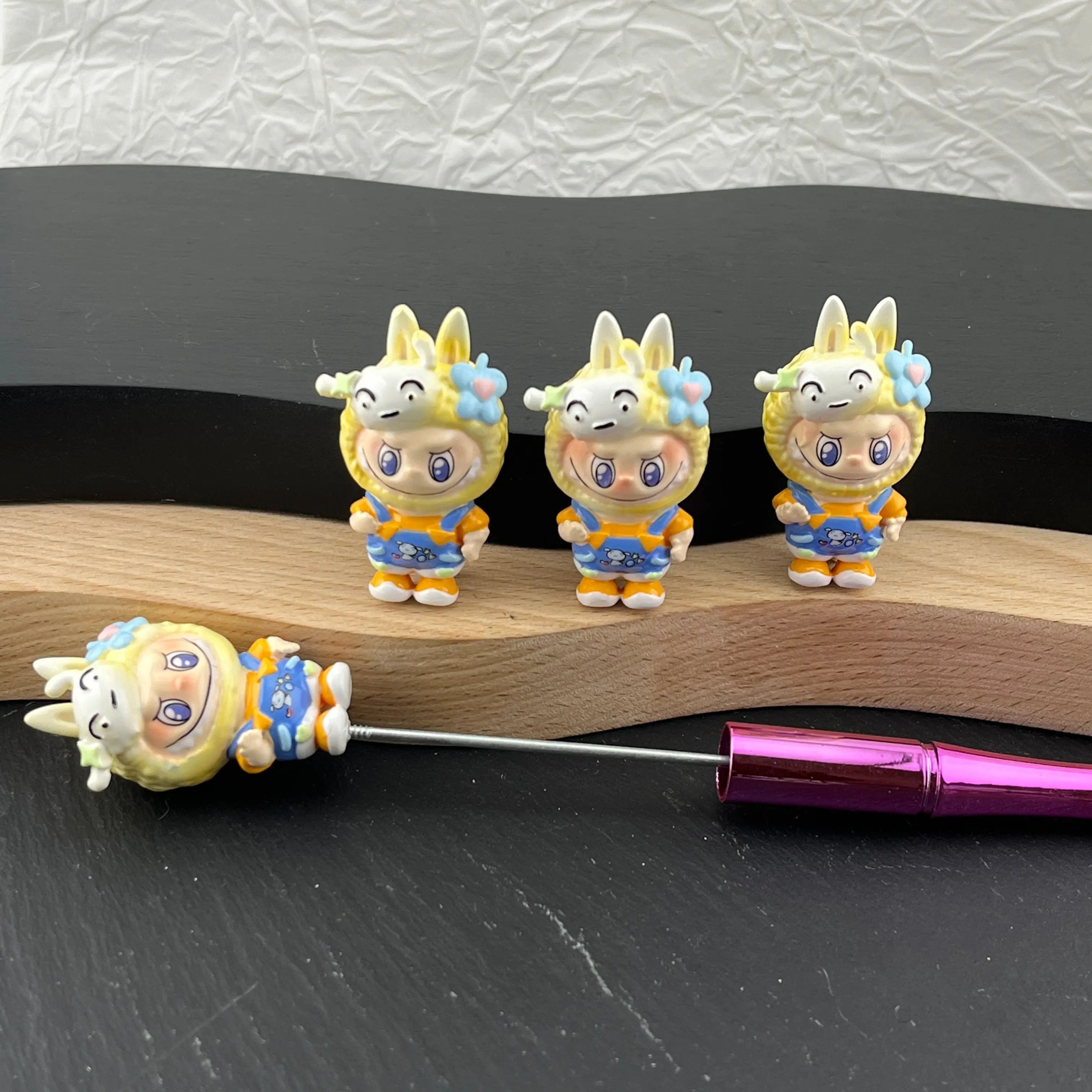 FS2642-1PCS Cute Labubu Resin Painted Doll Pen Topper （With Half Hole） Zoe's DIY Shop