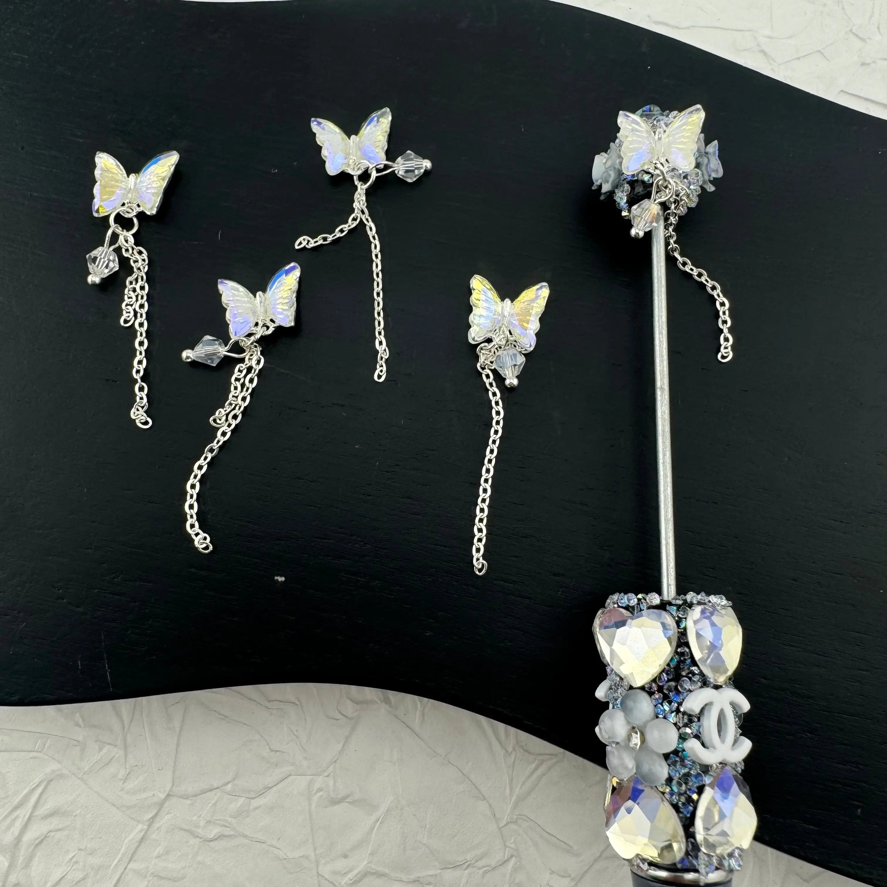 FS2732-1.2×4.2cm AB Color Butterfly Nail Charms For Making Fancy Beads Or Fancy Pen Zoe's DIY Shop