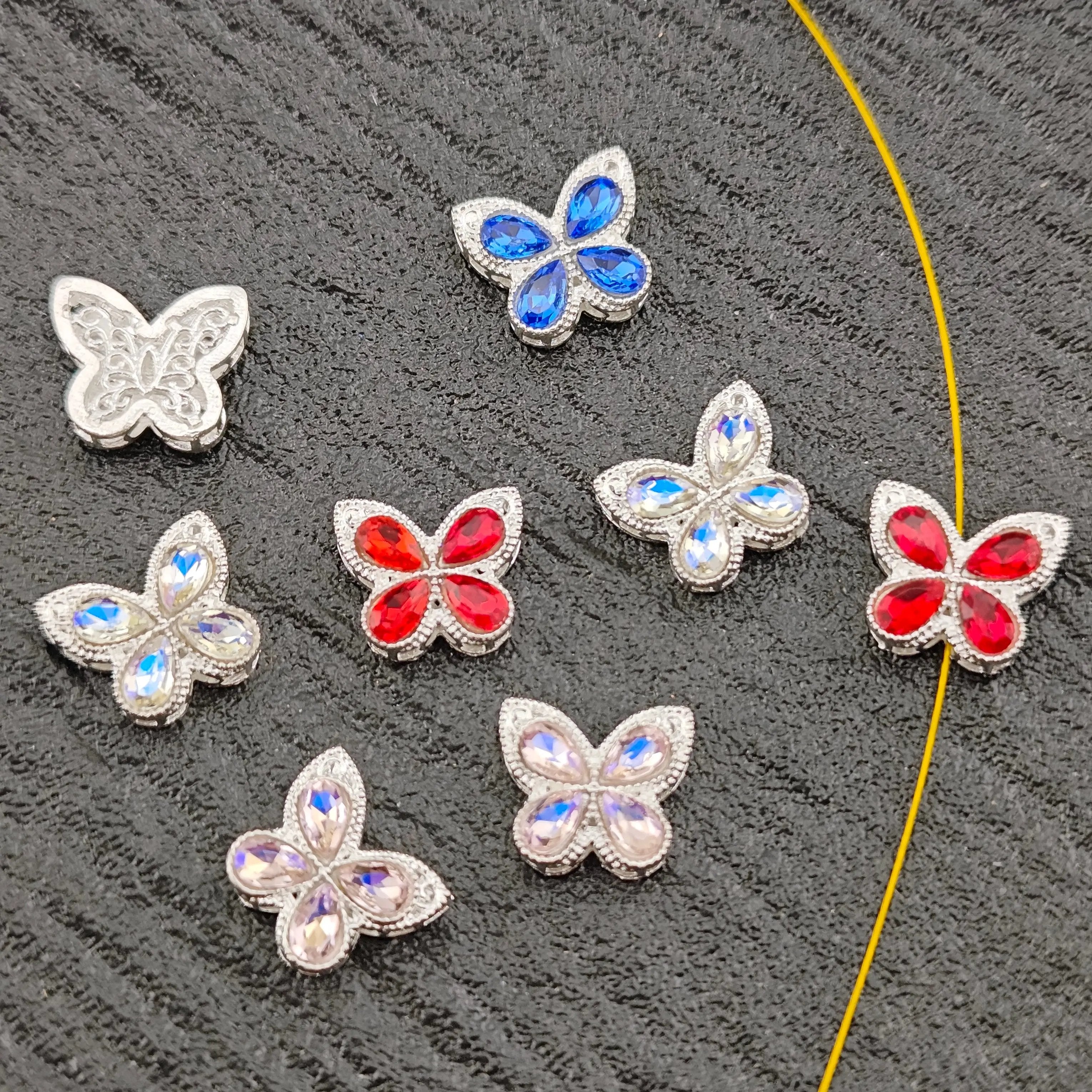 FS2848- Random Mixed Color  11mm 4 Hole Butterfly Alloy Beads for making keychain Zoe's DIY Shop
