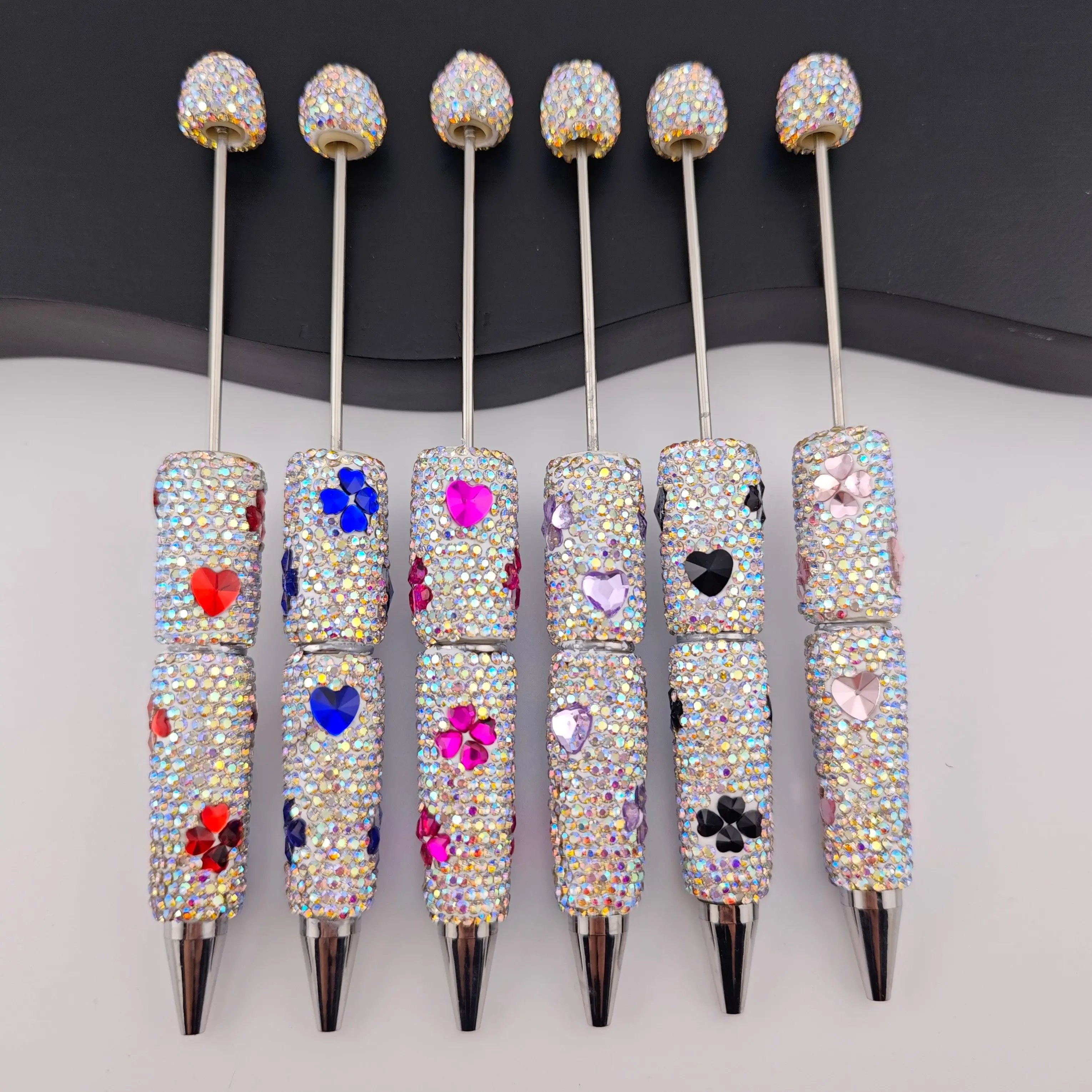 FS2938- 1 Piece Love Heart and Heart Clover Crystal Diamonds Fancy Pens Zoe's DIY Shop