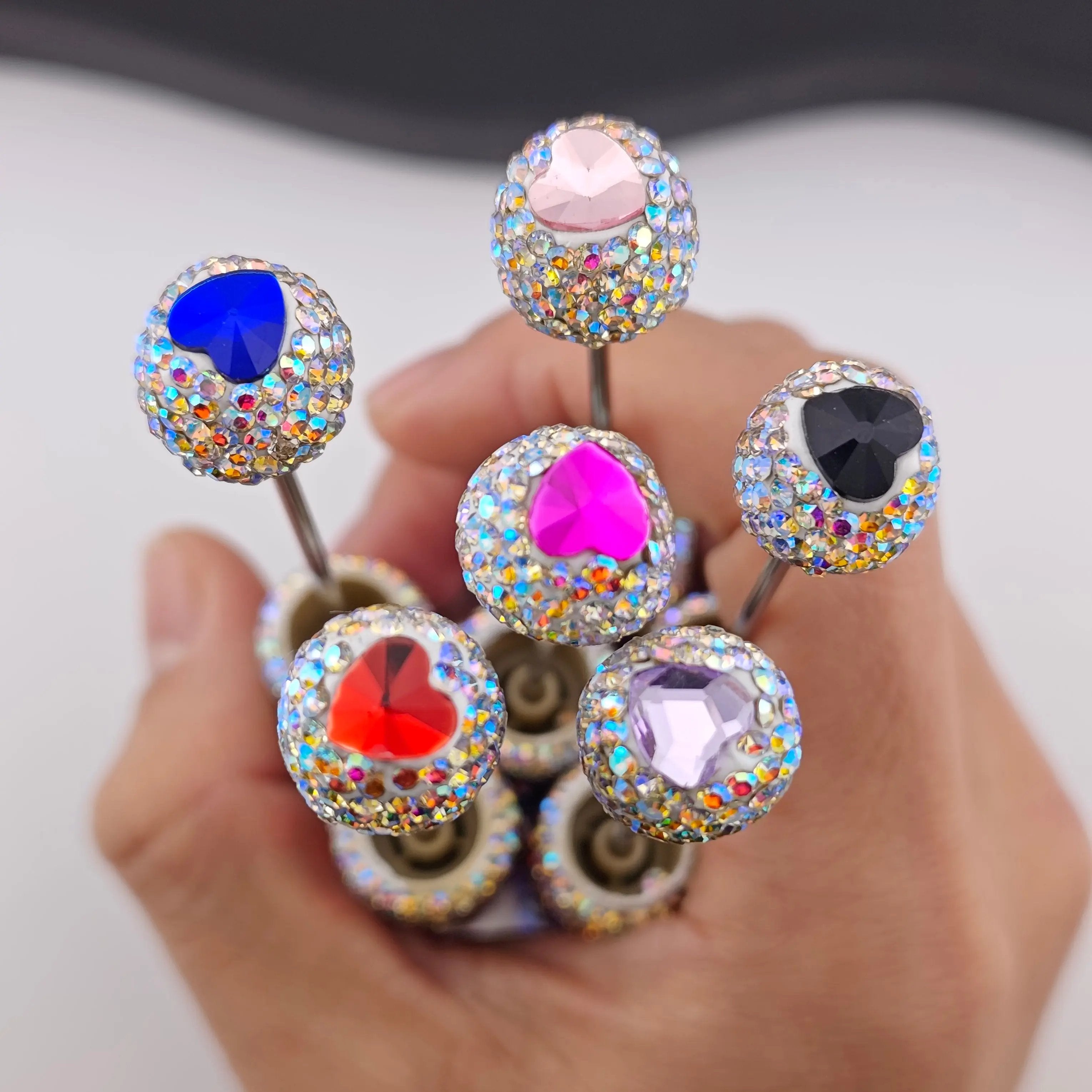 FS2938- 1 Piece Love Heart and Heart Clover Crystal Diamonds Fancy Pens Zoe's DIY Shop