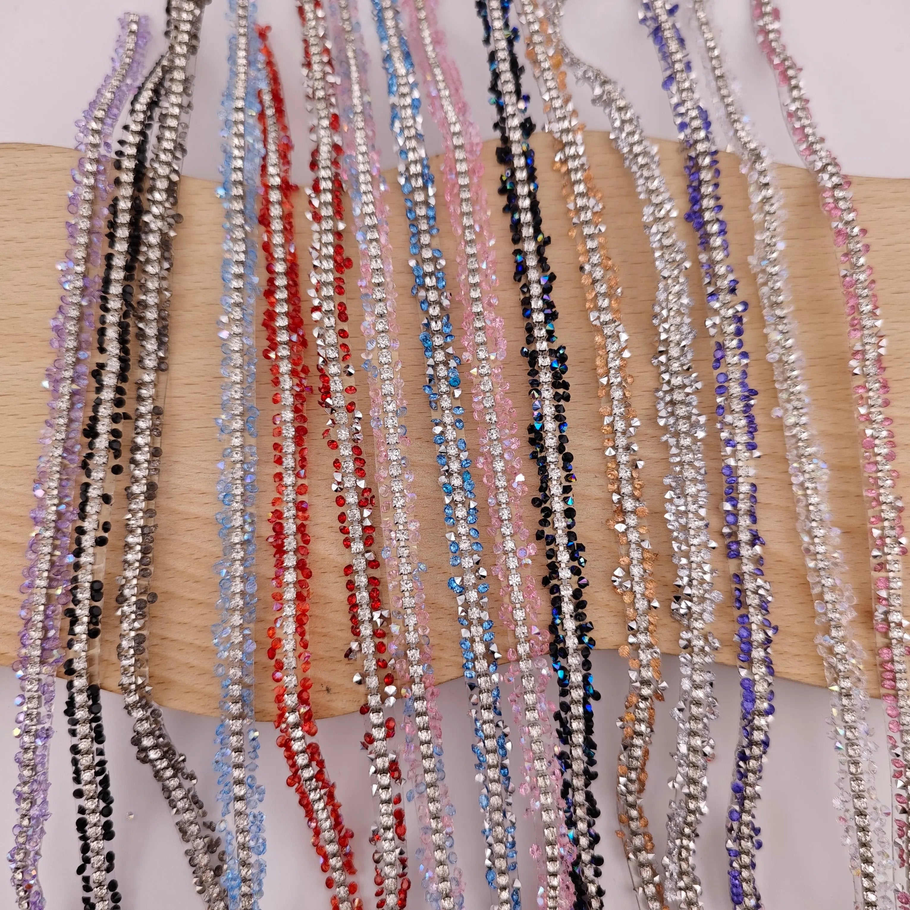 FS2994- 9mm Width, Sugar Diamonds Wraps tapes With Silver Chain In Middle Diamonds Tapes for Making Fancy Beads Zoe's DIY Shop