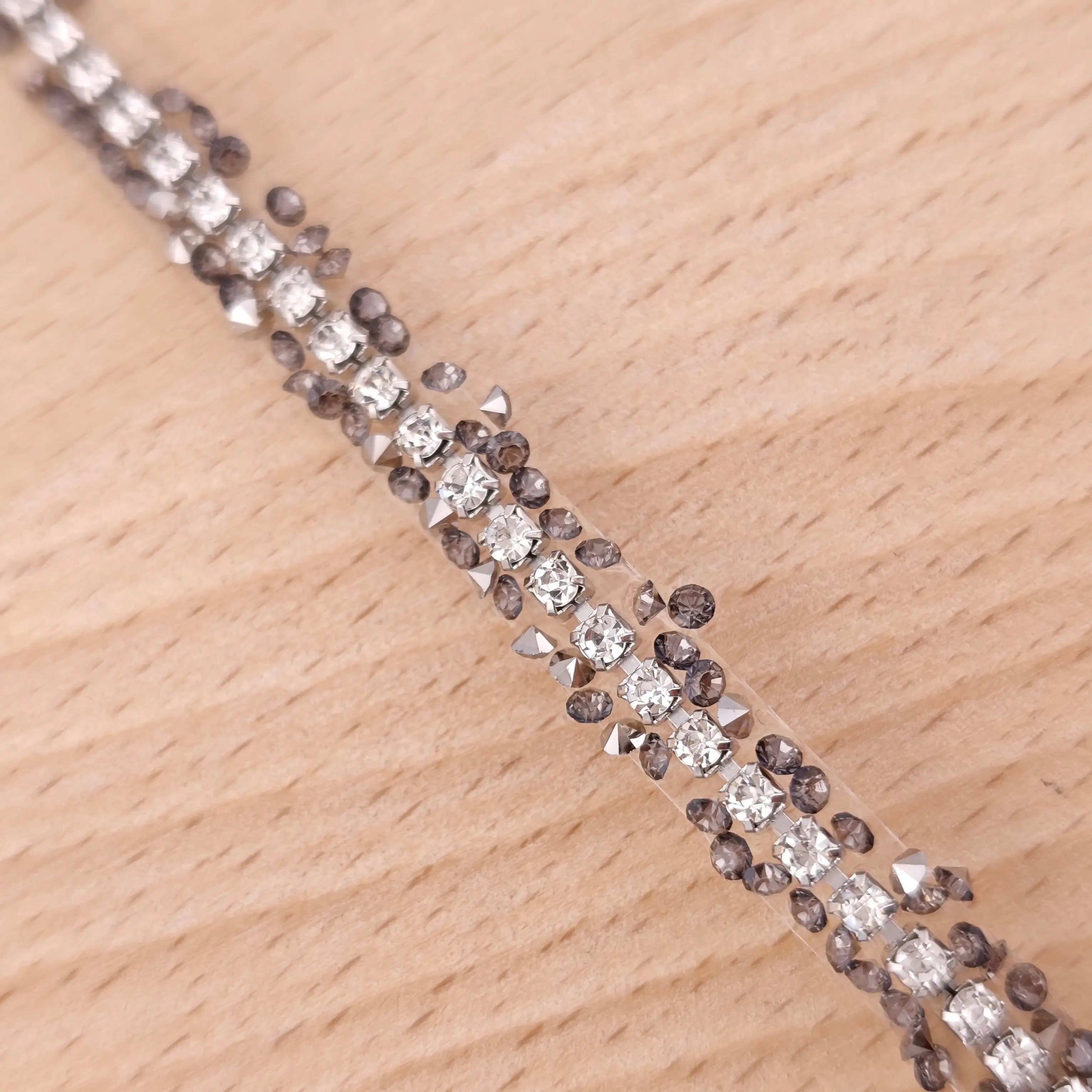 FS2994- 9mm Width, Sugar Diamonds Wraps tapes With Silver Chain In Middle Diamonds Tapes for Making Fancy Beads Zoe's DIY Shop