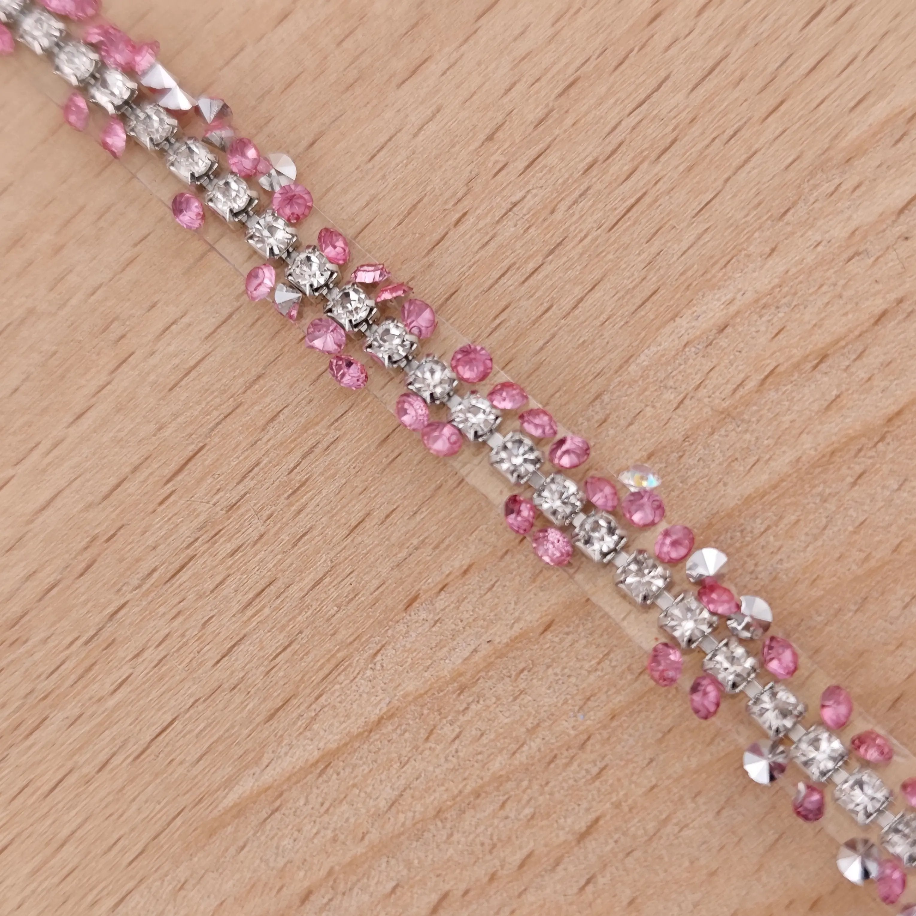 FS2994- 9mm Width, Sugar Diamonds Wraps tapes With Silver Chain In Middle Diamonds Tapes for Making Fancy Beads Zoe's DIY Shop