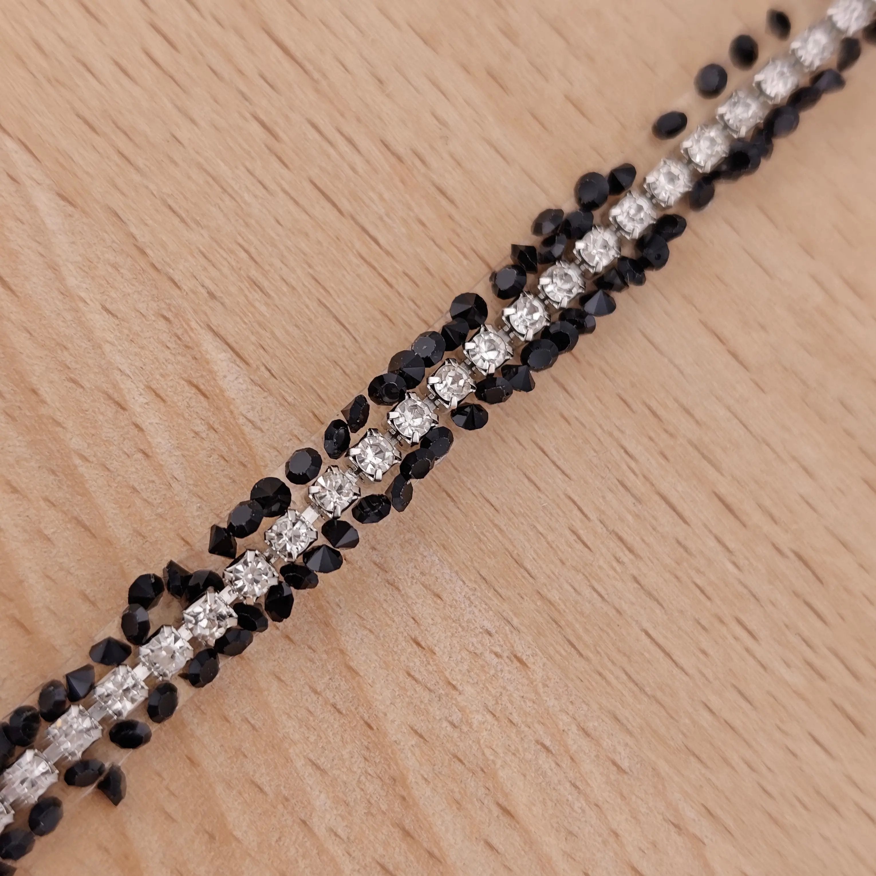 FS2994- 9mm Width, Sugar Diamonds Wraps tapes With Silver Chain In Middle Diamonds Tapes for Making Fancy Beads Zoe's DIY Shop