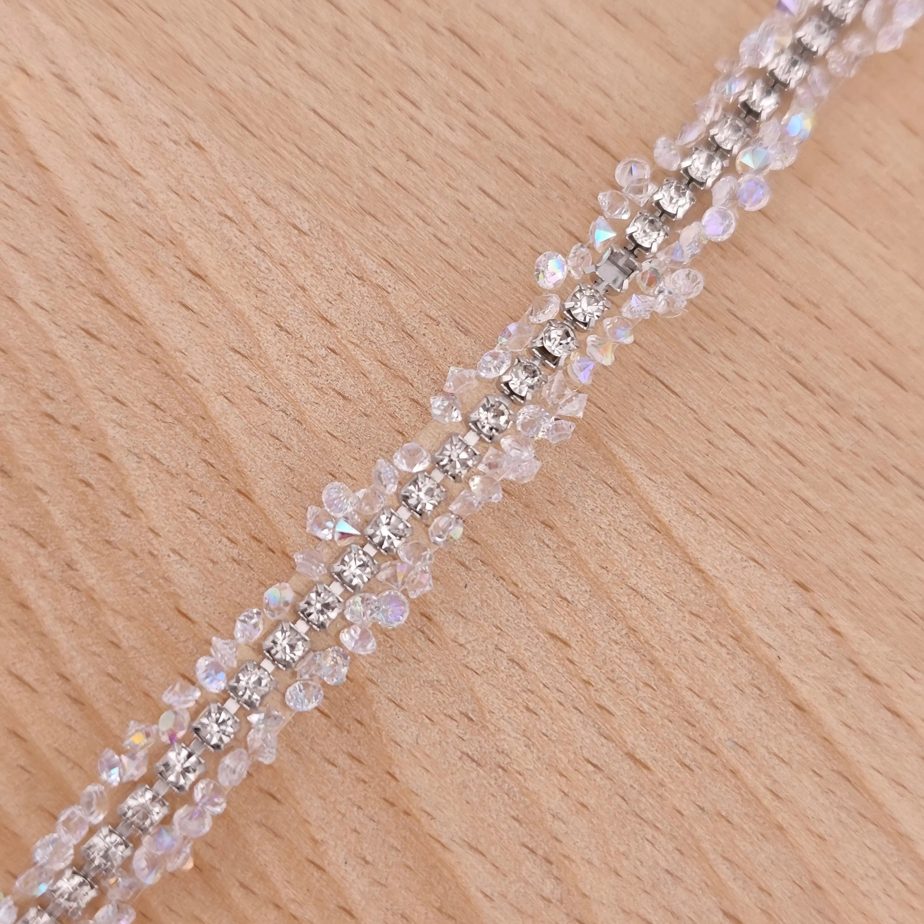 FS2994- 9mm Width, Sugar Diamonds Wraps tapes With Silver Chain In Middle Diamonds Tapes for Making Fancy Beads Zoe's DIY Shop