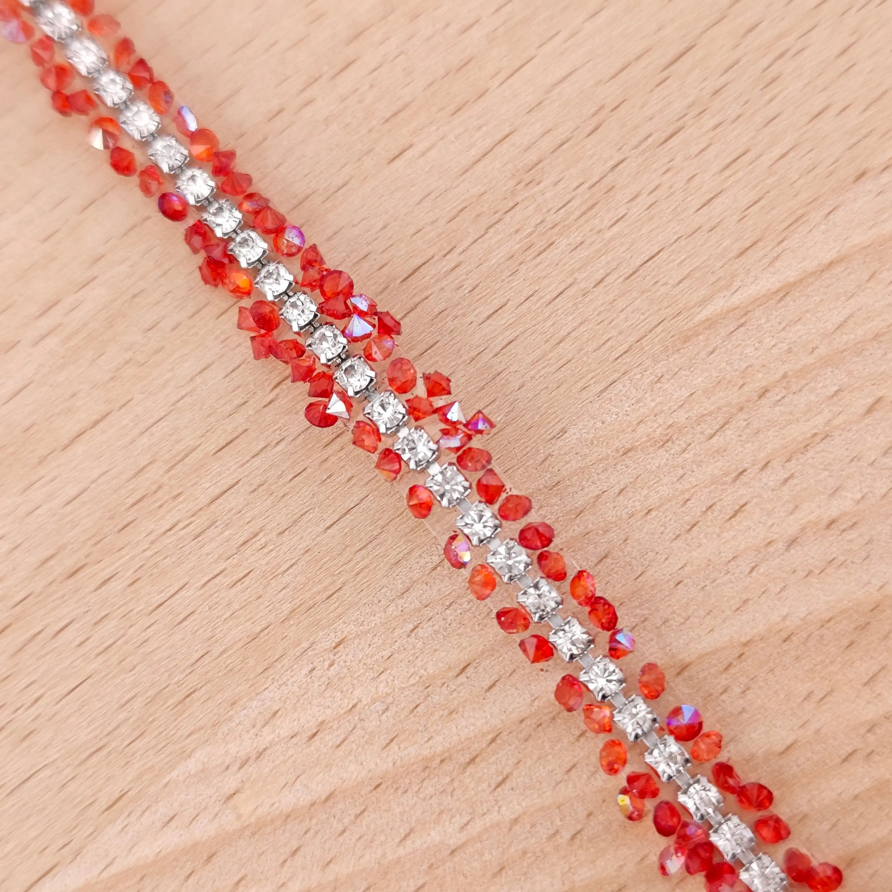 FS2994- 9mm Width, Sugar Diamonds Wraps tapes With Silver Chain In Middle Diamonds Tapes for Making Fancy Beads Zoe's DIY Shop